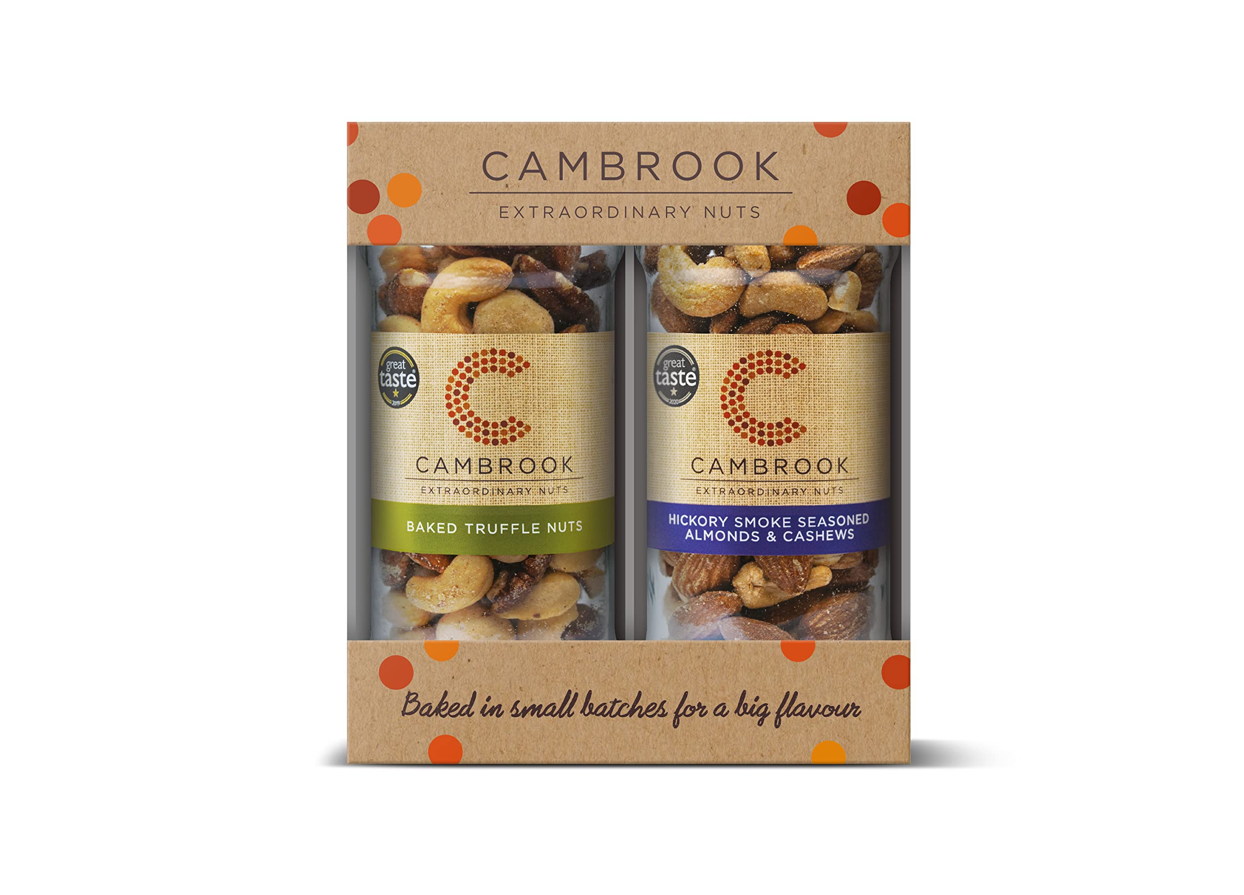 Cambrook - 2 Jar Gift Set with Hickory Smoke Seasoned Almonds & Cashews and Baked Truffle Nuts