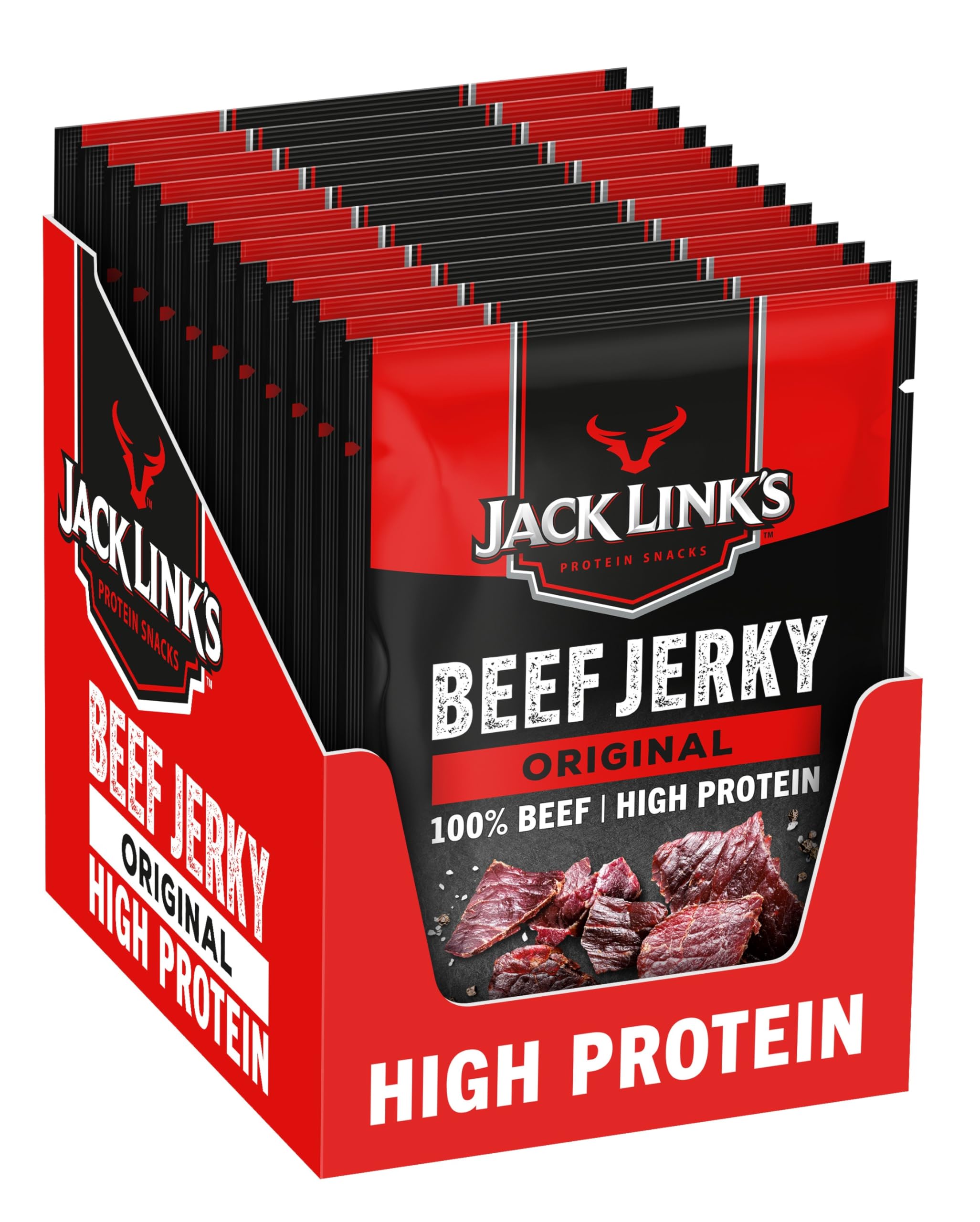 Jack Link's Beef Jerky Original Flavor High Protein Meat Snack Multipack 12 x 25g