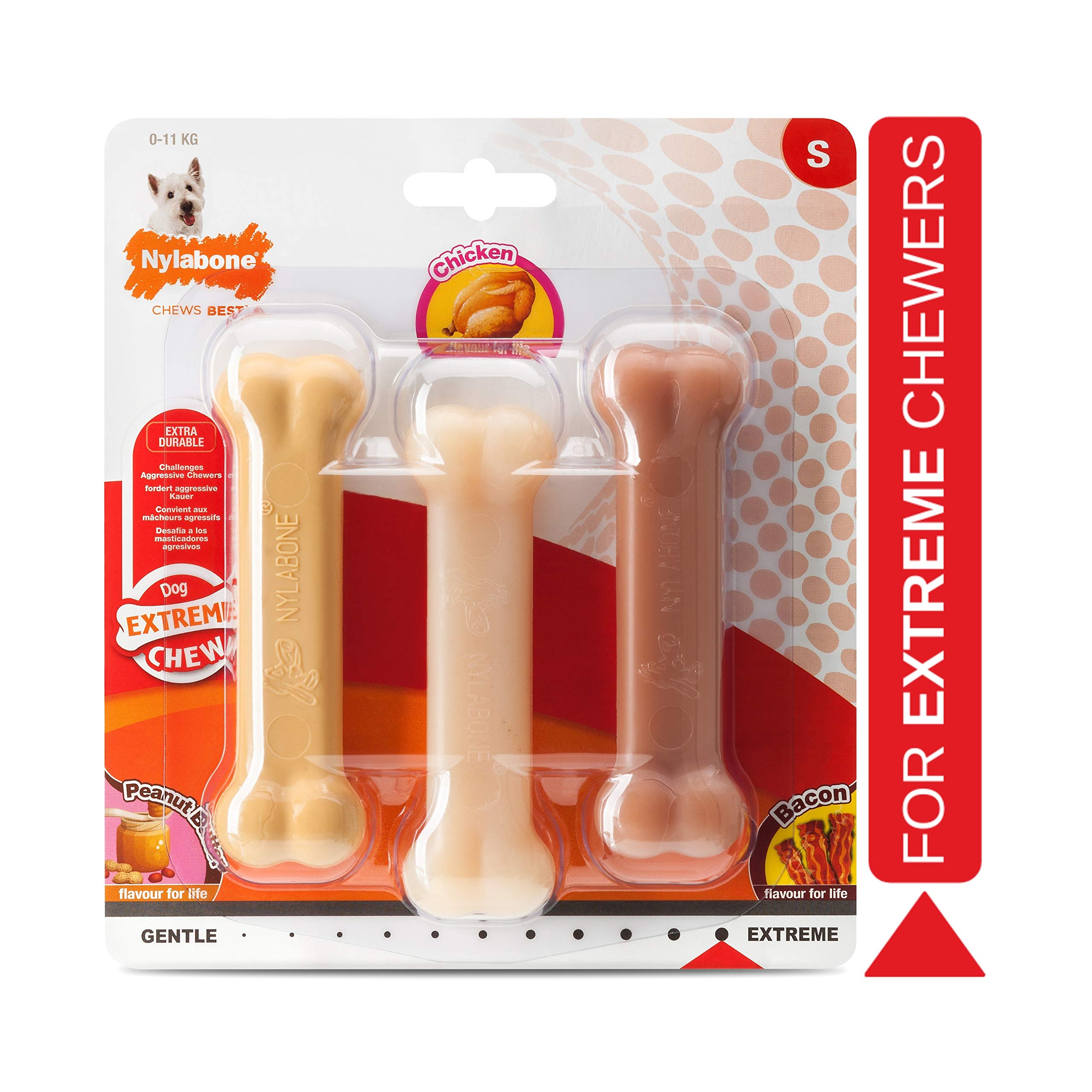 Nylabone Extreme Tough Dog Chew Toy - Durable Nylon, Small Dogs, Peanut Butter/Chicken/Bacon Flavor