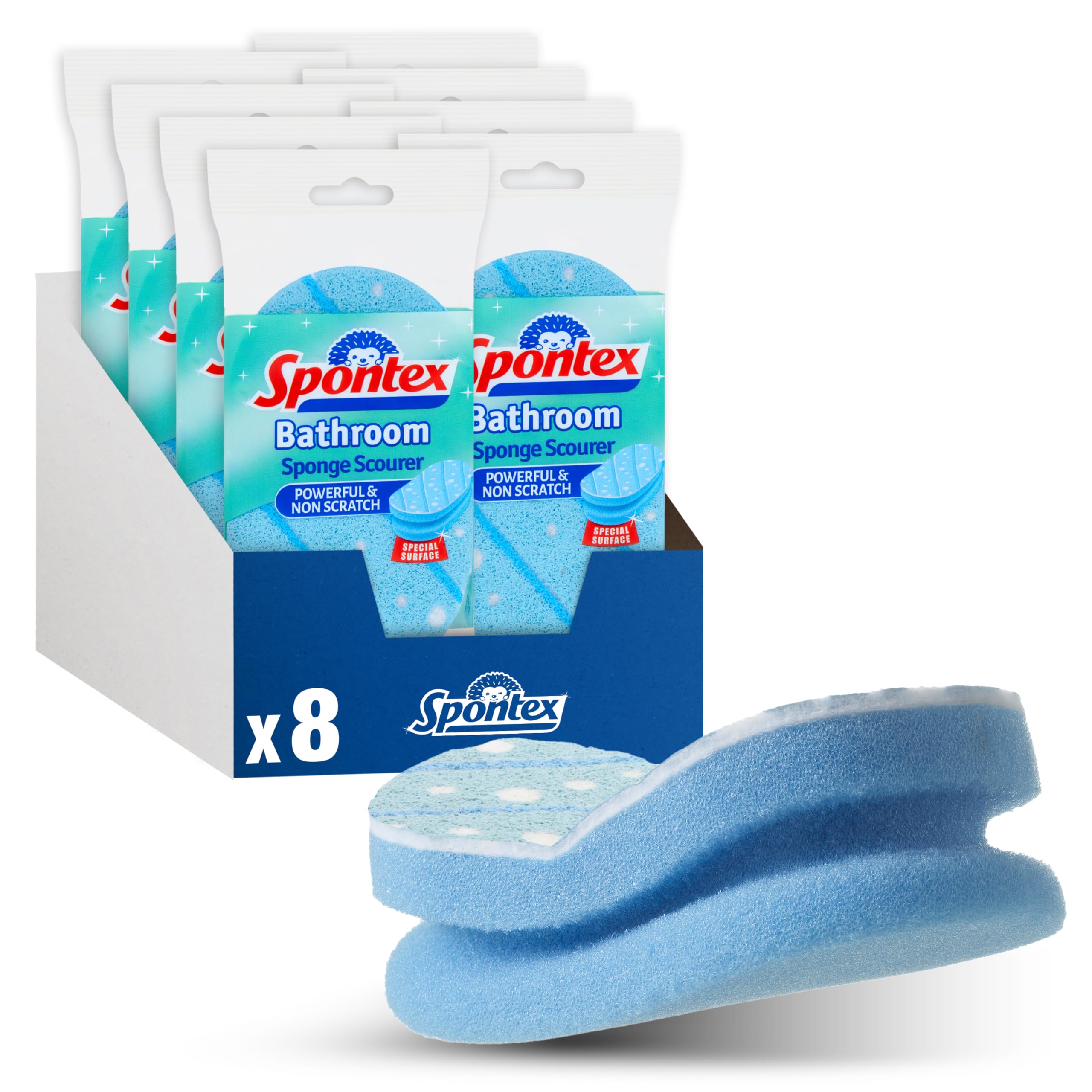 Spontex Bathroom Sponge Scourer - Non-Scratch Scrubbing Bands | 8 Count Pack