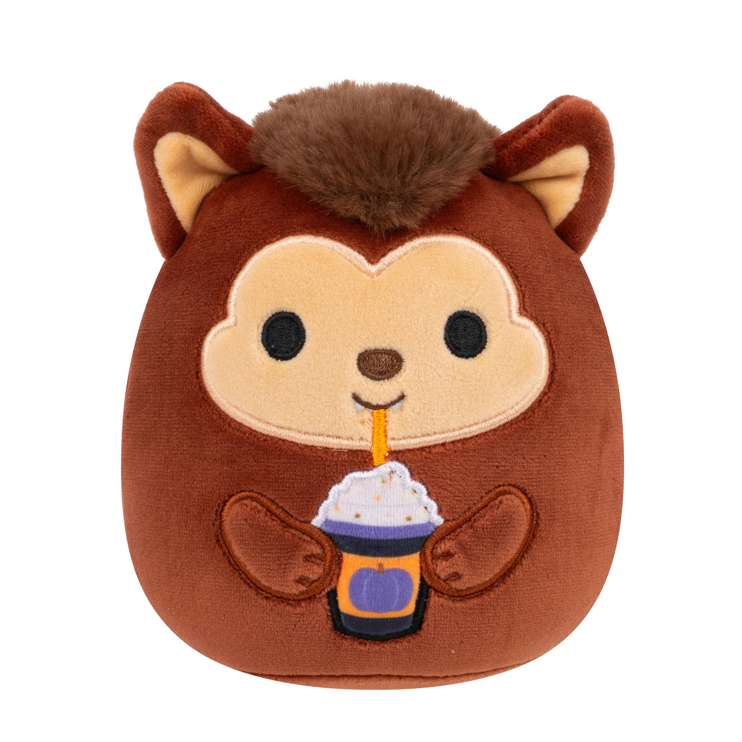 Squishmallows 7.5-Inch Wade the Brown Werewolf Holding Frappe Halloween Plush Toy 1