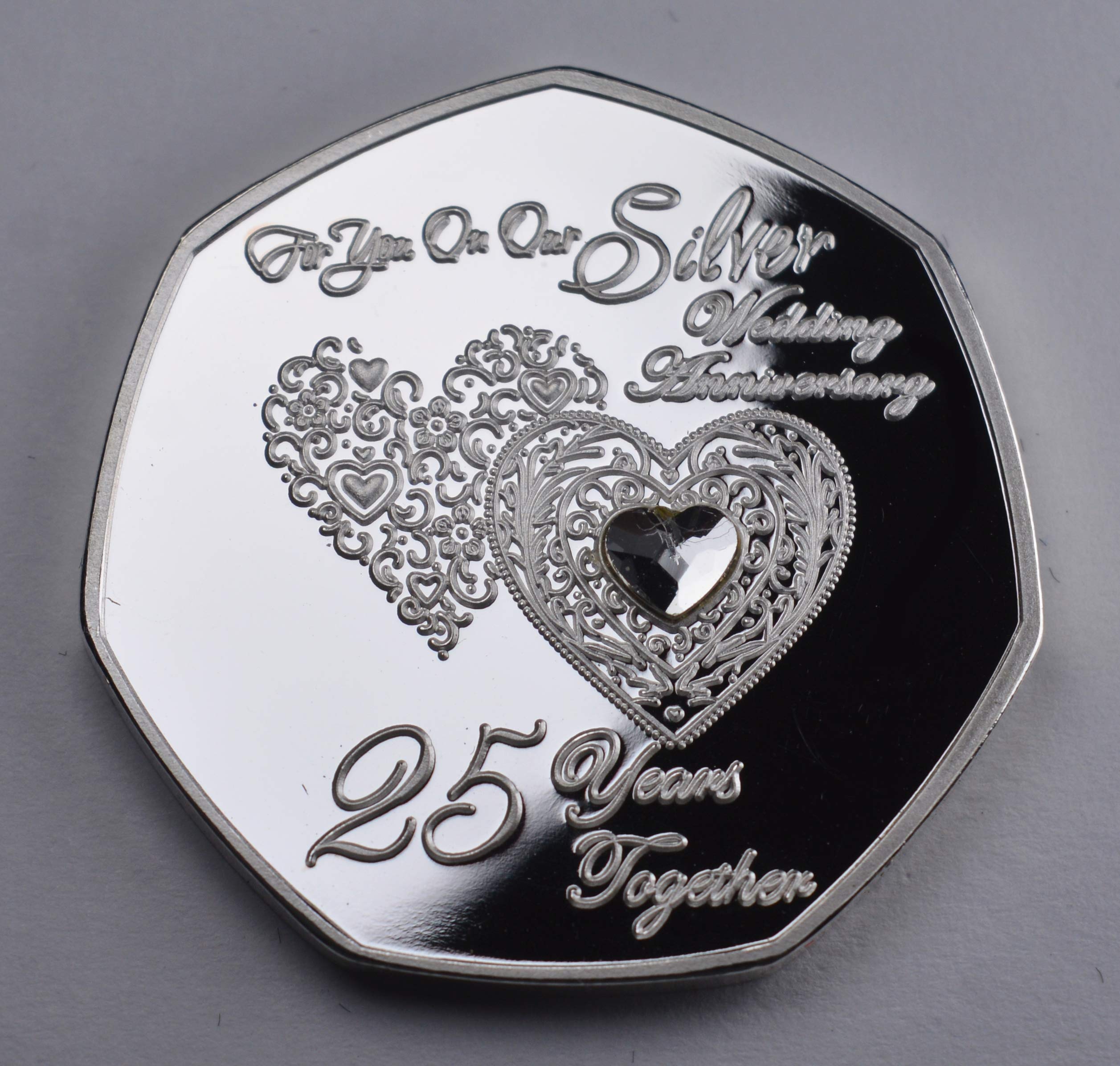 The Commemorative Coin Company 25th Wedding Anniversary Commemorative | .999 Silver Plated | Diamante Inlaid