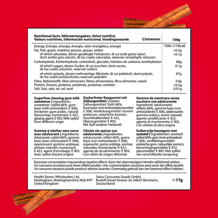 PUR - Natural Cinnamon Sugar Free Chewing Gum, Made with Xylitol, Vegan & Aspartame Free, 55 Pieces (Pack of 6)