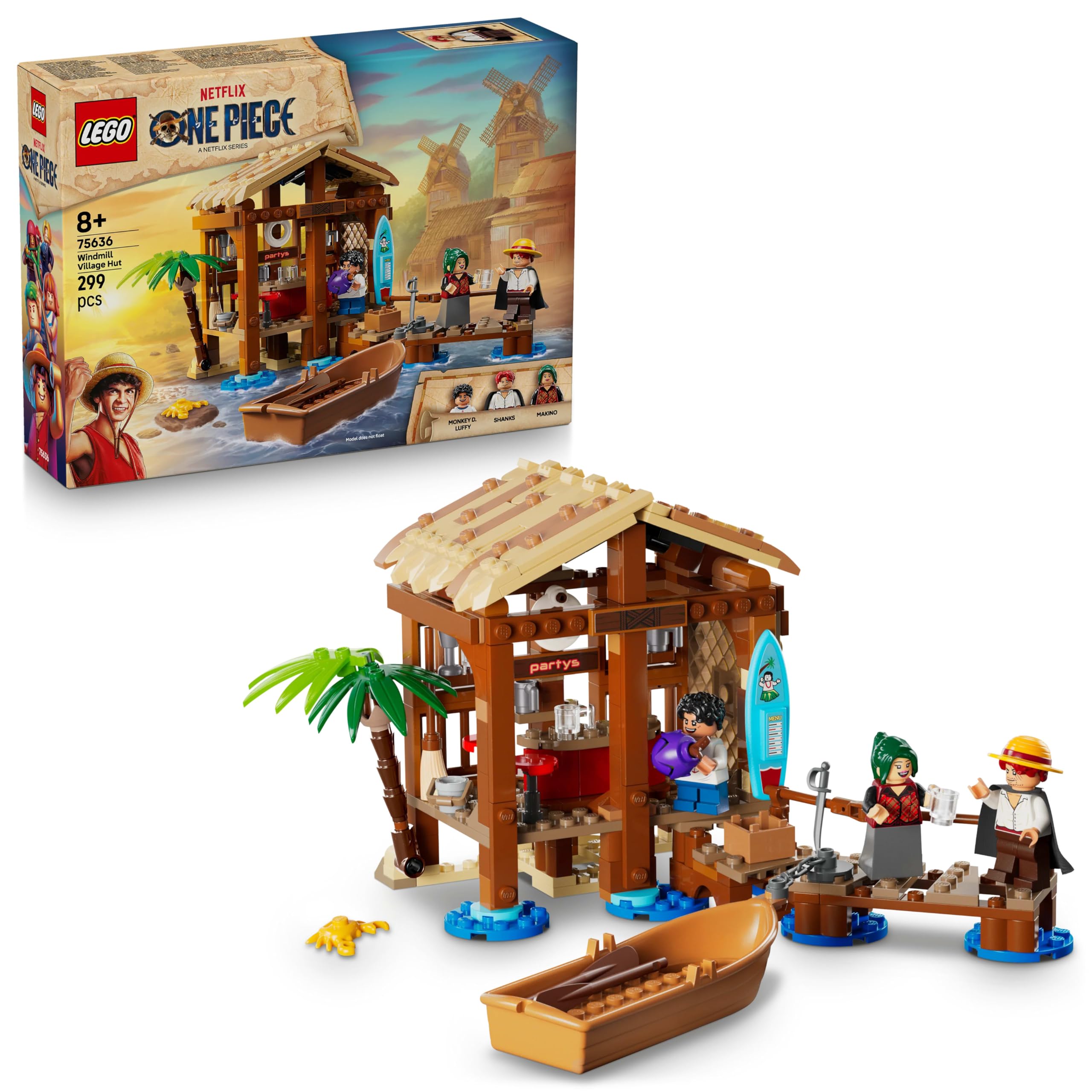 LEGO ONE PIECE Windmill Village Hut Toy with Boat, Luffy, Shanks & Makino - Building Set for Ages 8+ 1