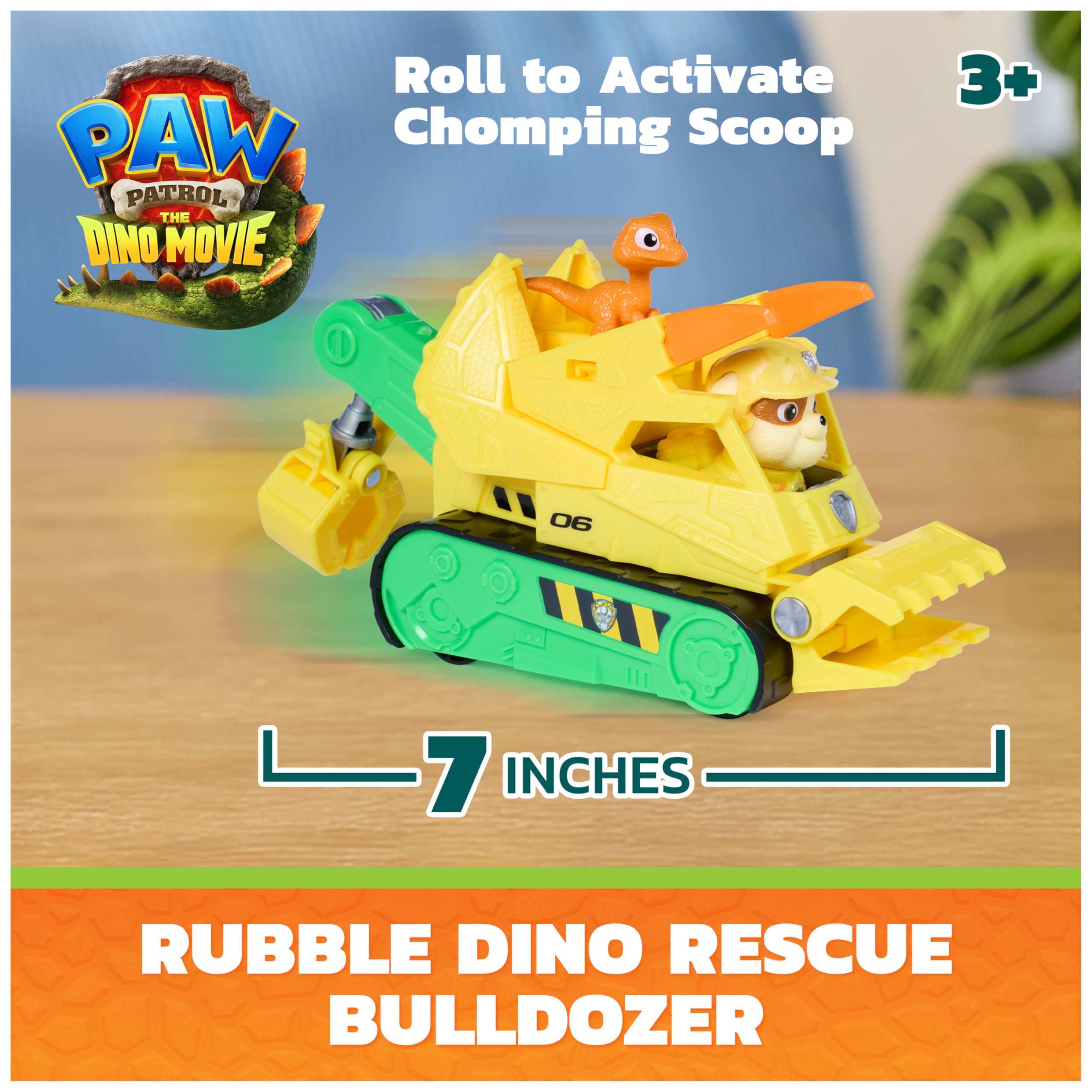 Paw Patrol Rubble Dino Rescue Bulldozer Toy Truck - 17.5 cm Vehicle, Ages 3-9 2
