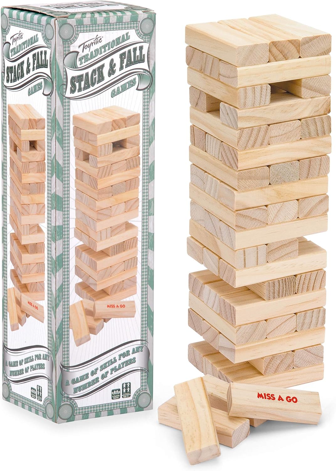Toyrific Stack and Fall Tumble Tower Game with 54 Wooden Blocks 1