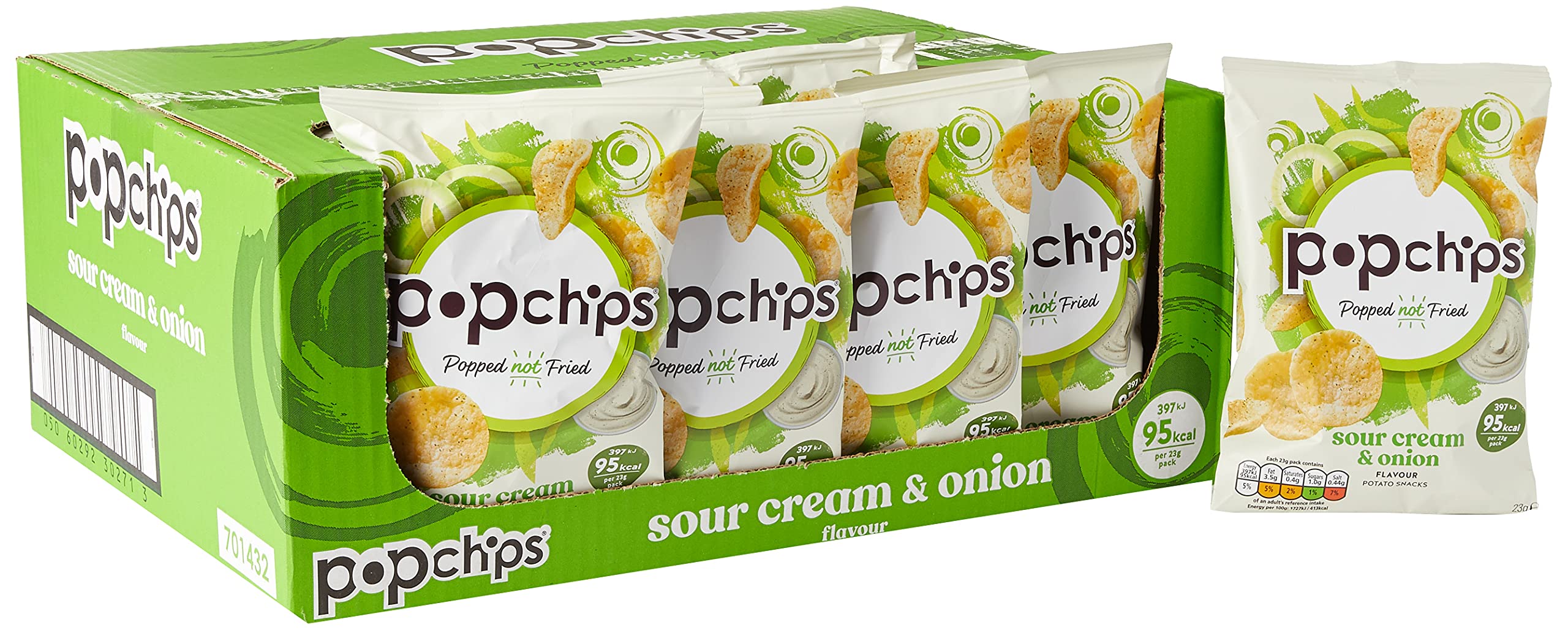 Popchips Sour Cream and Onion Popped Potato Chips - 24 Pack (23g Each), No Artificial Flavours, Vegan Friendly 1