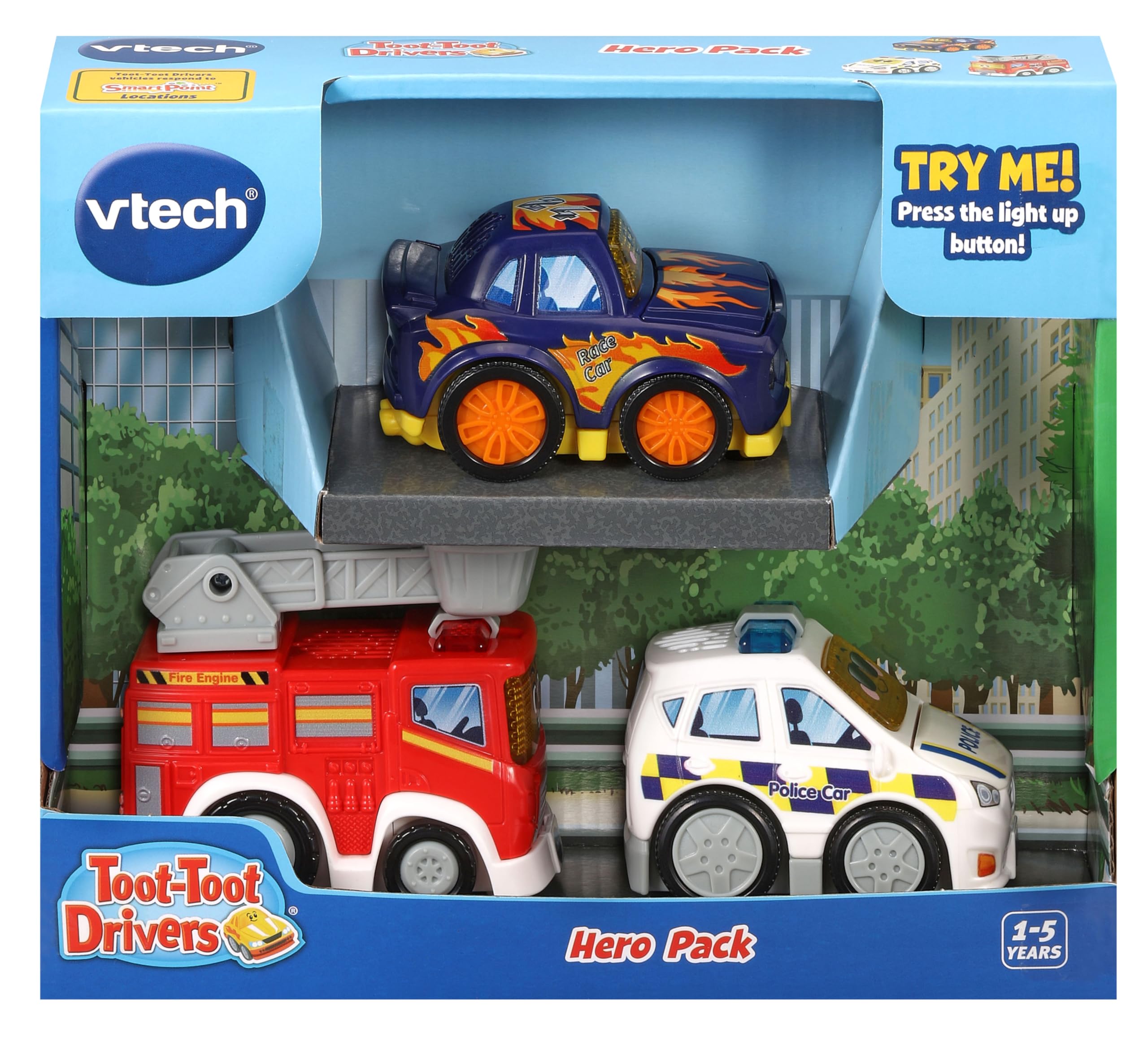 VTech Toot-Toot Drivers 3 Car Pack - Fire Engine, Police Car & Racer with Lights, Sounds & Songs 2