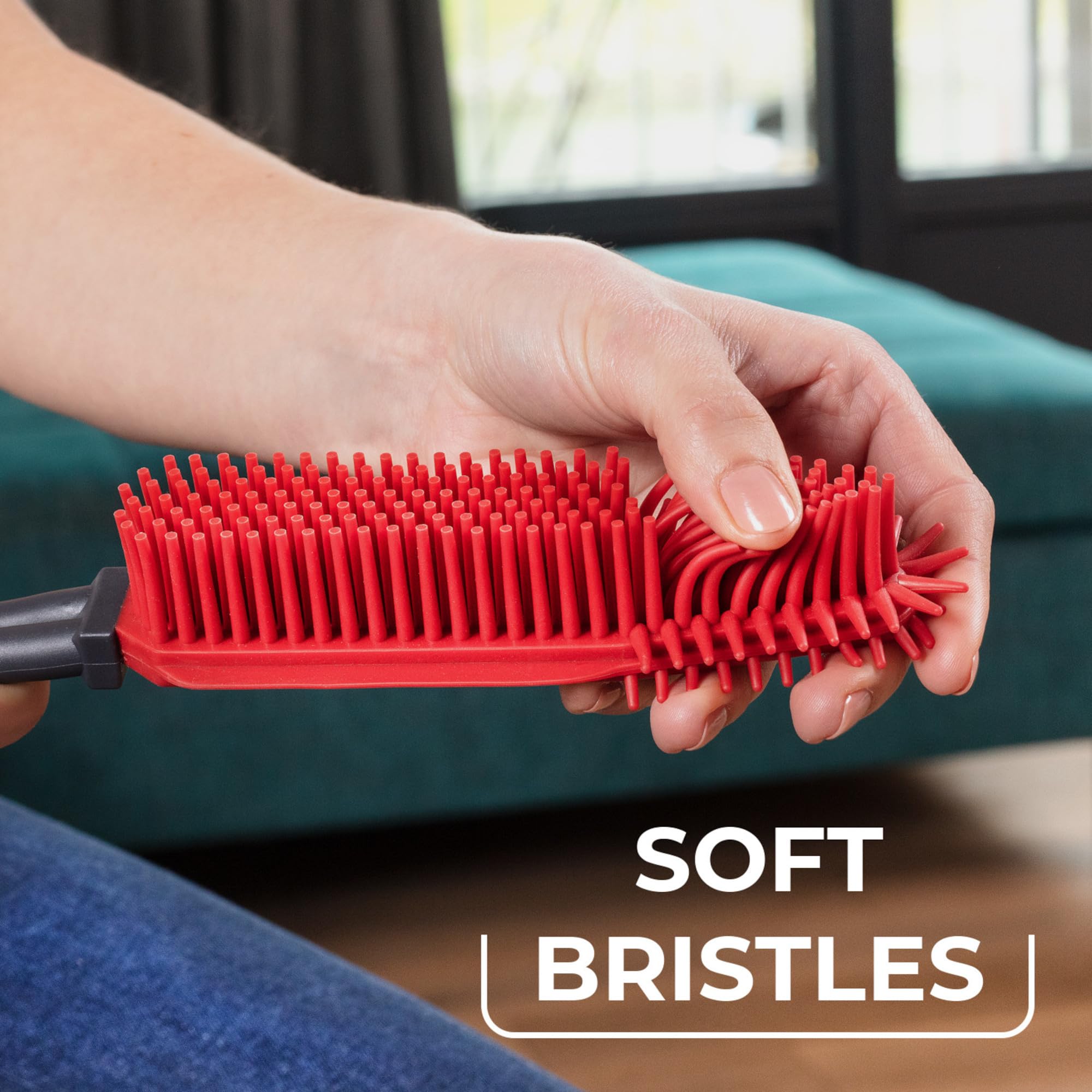Vileda Pet Pro Electrostatic Brush - Silicone, Red/Grey, Ideal for Pet Hair Removal from Carpets & Upholstery 8