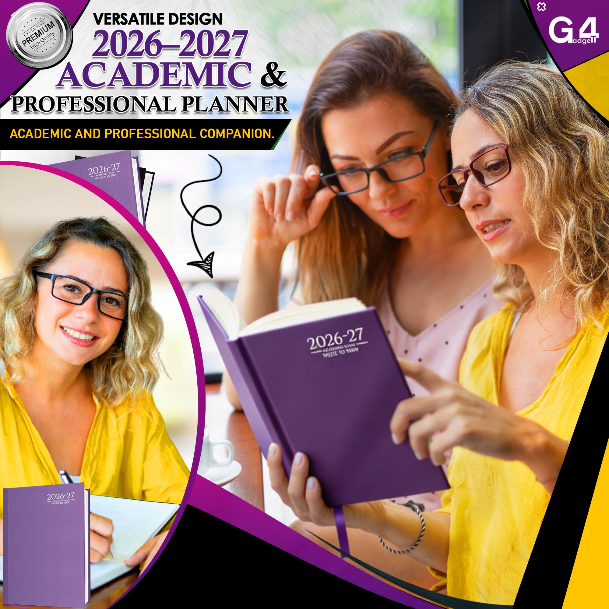 G4GADGET 2026-2027 Academic Diary - A4 Week To View Purple Hardback | August 2026 to July 2027 3
