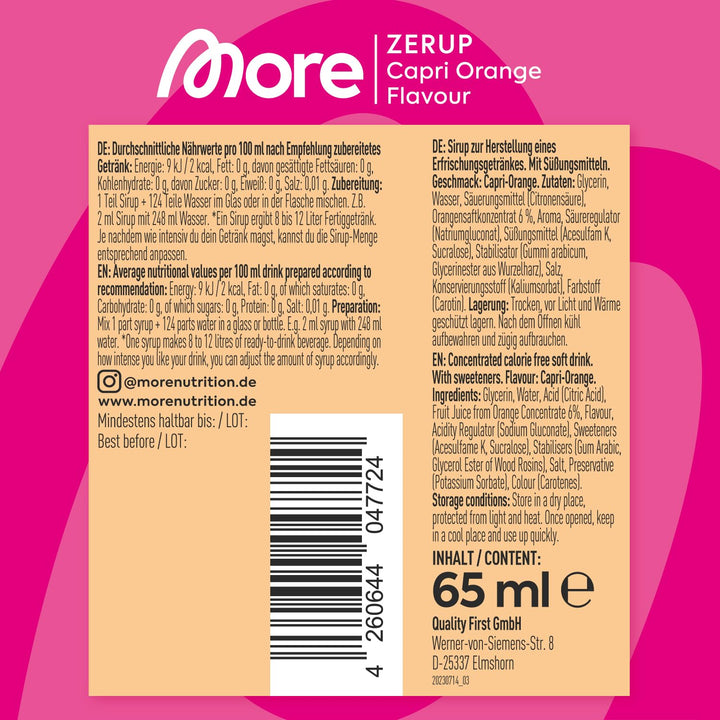 MORE Zerup Zero Calorie Syrup with Real Fruit Extracts - Capri Orange, 65 ml