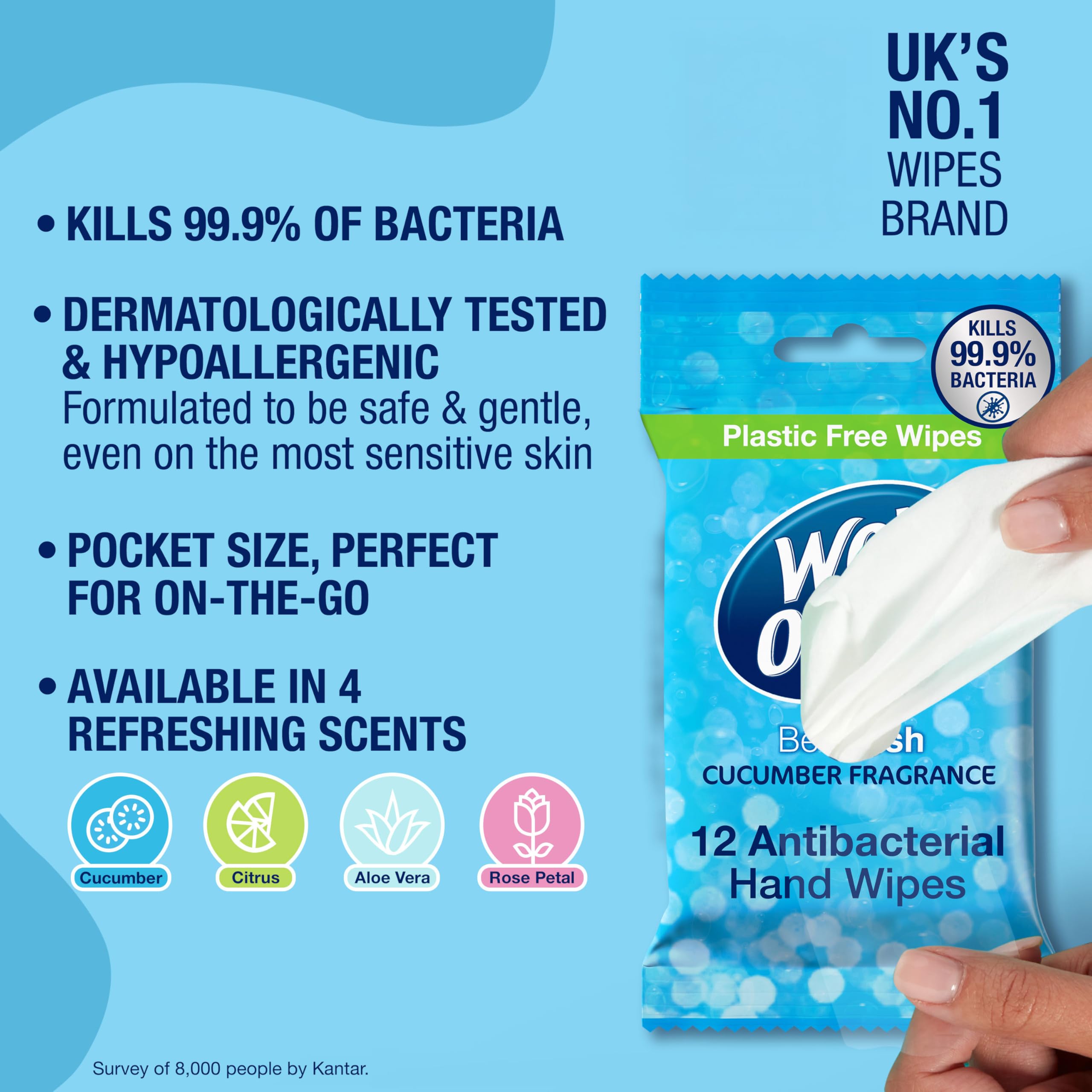 Wet Ones Plastic-Free Antibacterial Pocket Size Hand Wipes - Cucumber Scent | 12 Count Pack 2