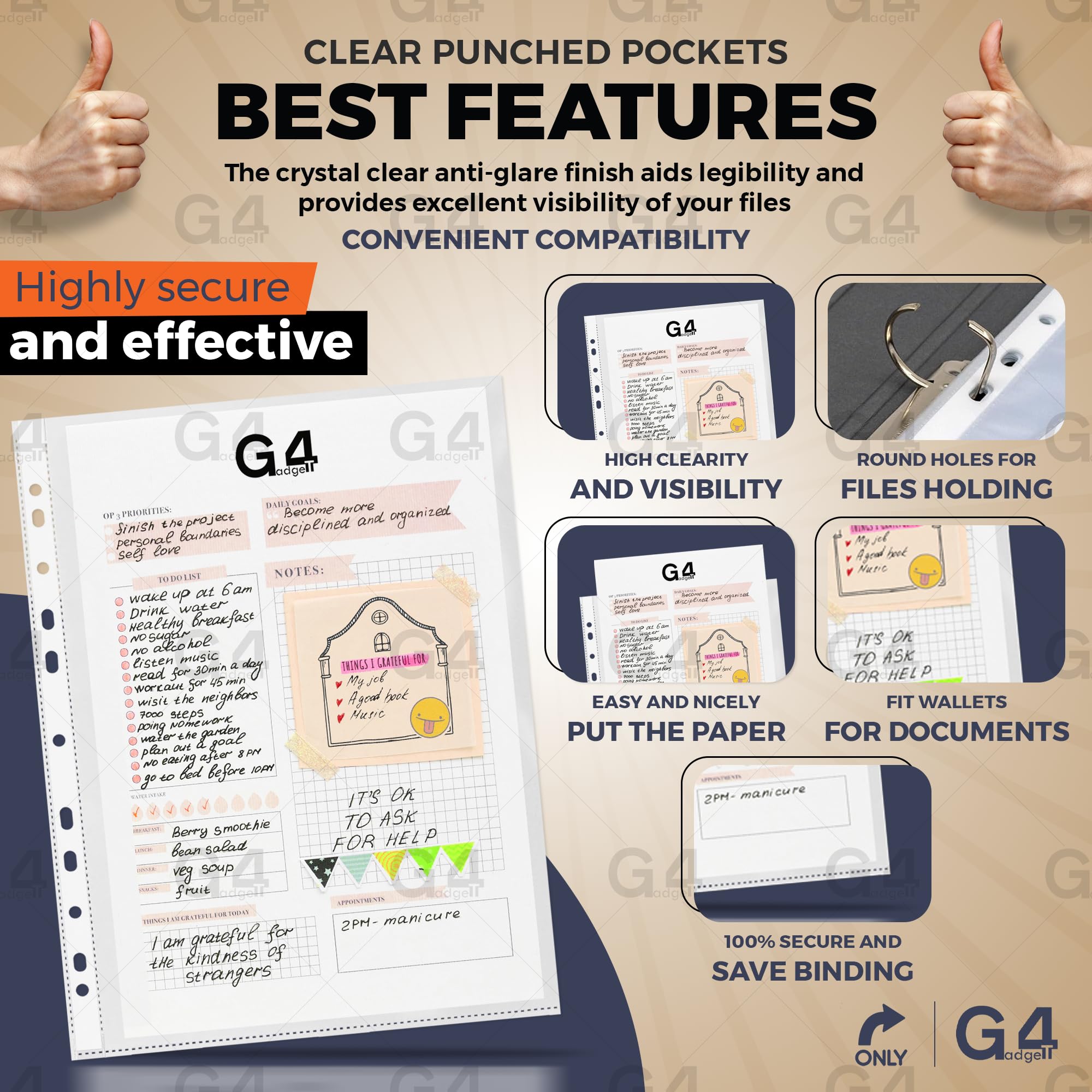 G4GADGET A4 Punched Sheet Protectors - 200 Pack | 30 Micron Polypropylene | Frost Finish 4