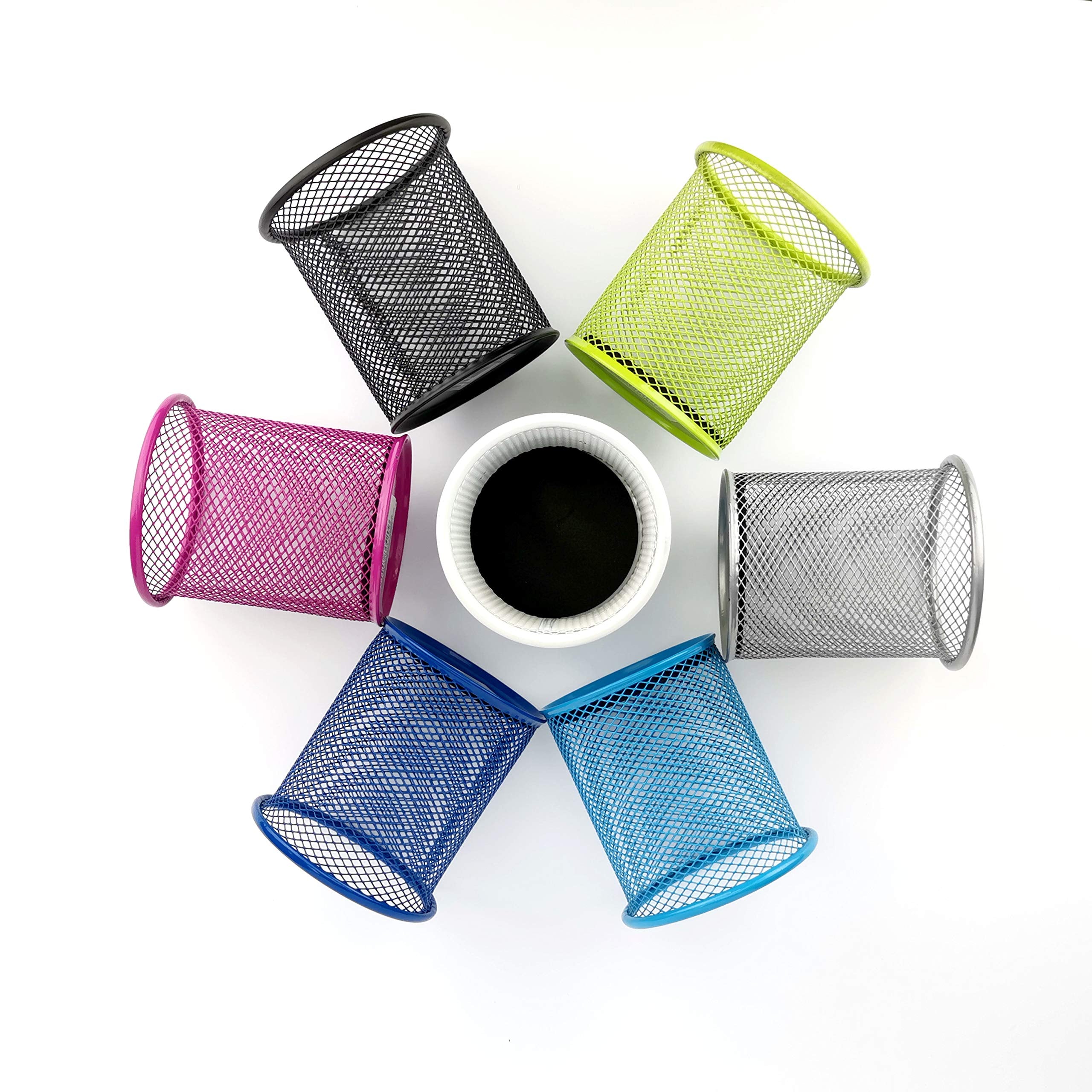 Leviatan Metal Pencil Holder - Round Mesh Design | Blue | Rust Resistant | 90x90x100mm 7