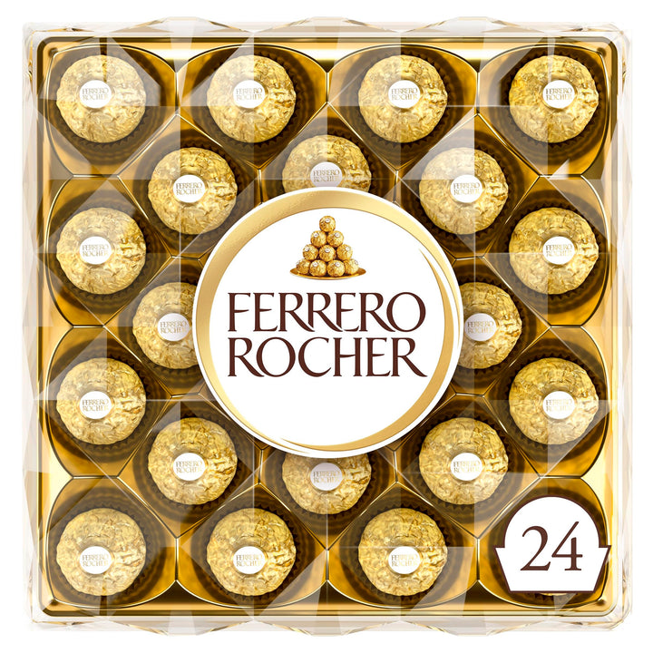 Ferrero Rocher 24-Piece Milk Chocolate Gift Box with Whole Hazelnut, 300g