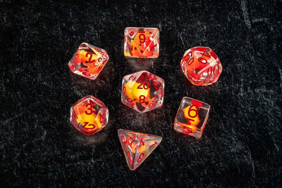 Metallic Dice Games Dragon StormTM FanRoll Red Resin Dice Set