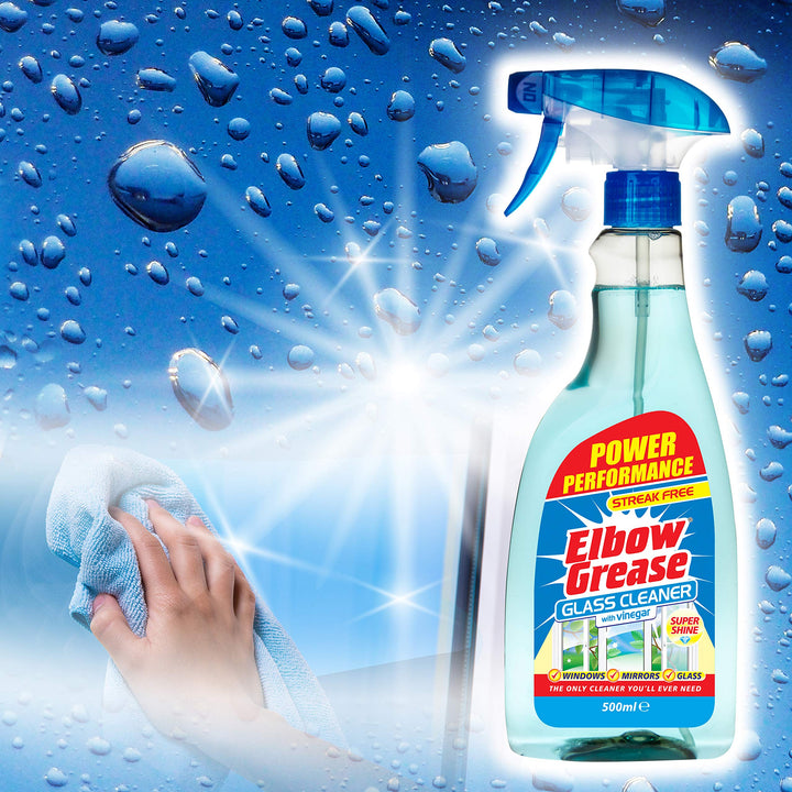 Elbow Grease Glass Cleaner with Vinegar - 500 ml Spray for Windows, Mirrors & Glass Surfaces
