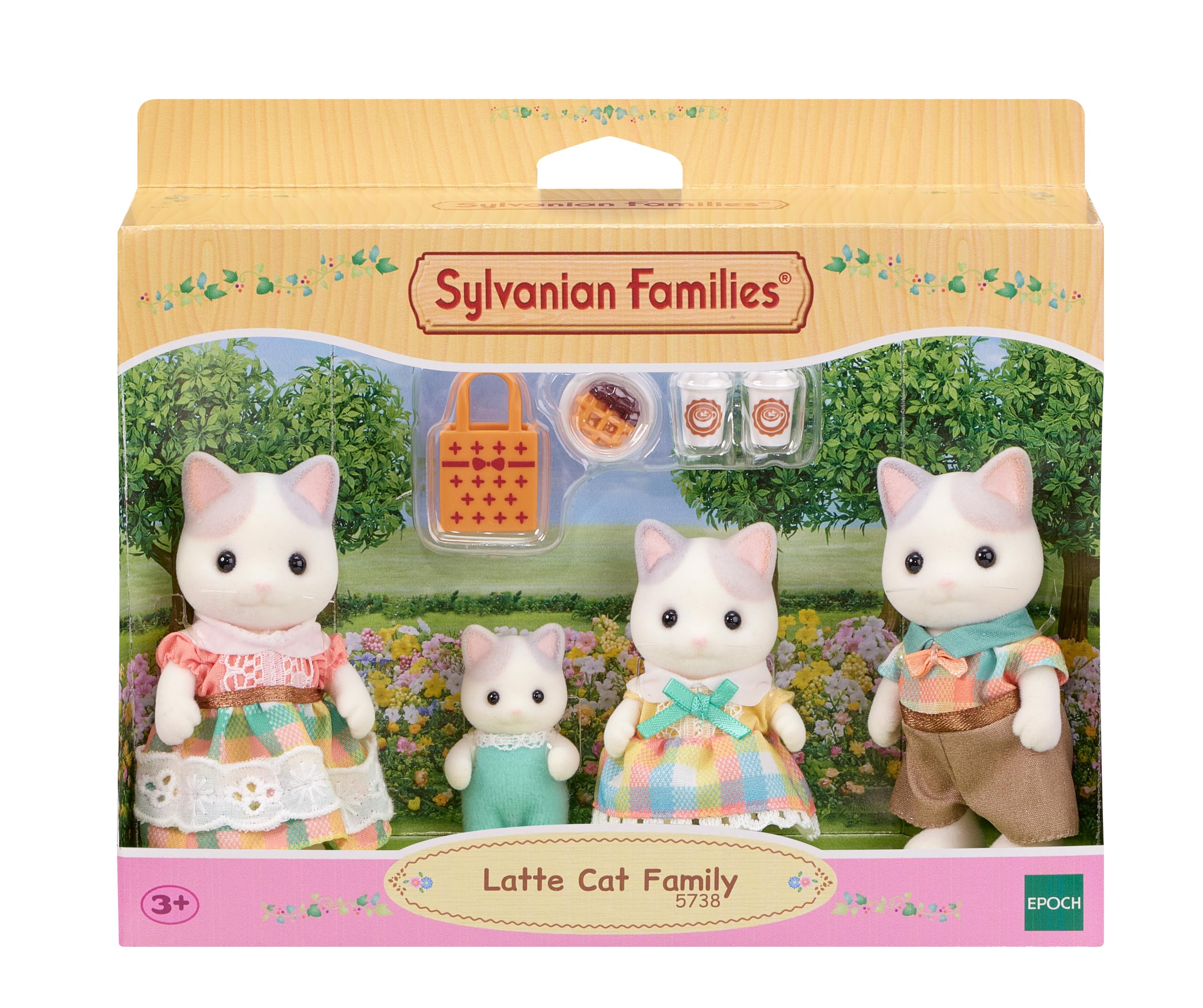 Sylvanian Families Latte Cat Family Playset - Includes 4 Figures & Accessories | Ages 3+ 1
