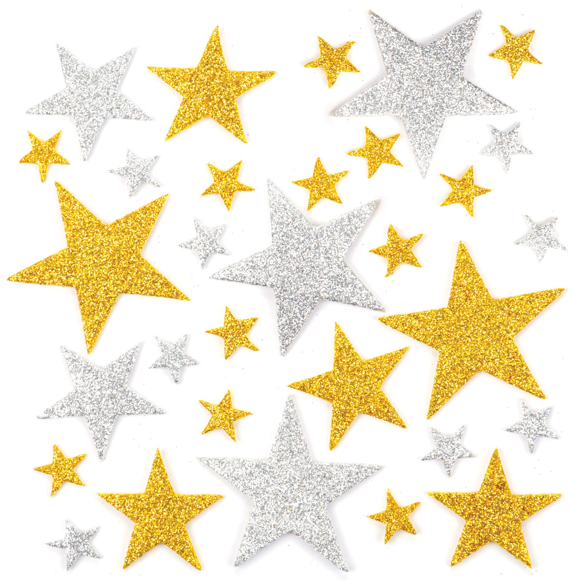 Baker Ross Glitter Star Foam Stickers - Gold & Silver, Self Adhesive | Pack of 150 | Assorted Sizes 3