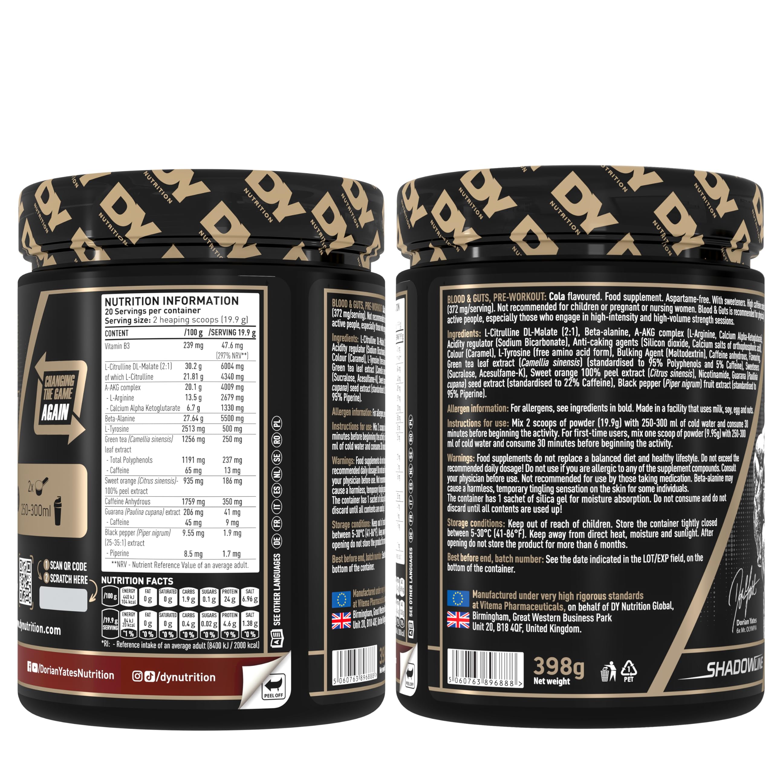 DY Nutrition Blood & Guts Pre Workout Powder - 380g Cola | 20 Servings | High Strength 2