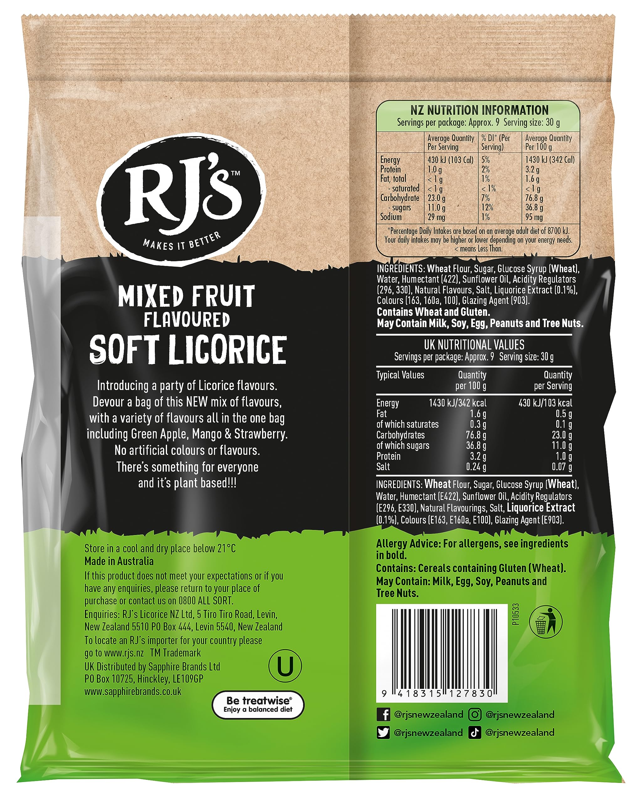 RJ's Mixed Fruit Flavoured Soft Eating Licorice - 280g Bag 2