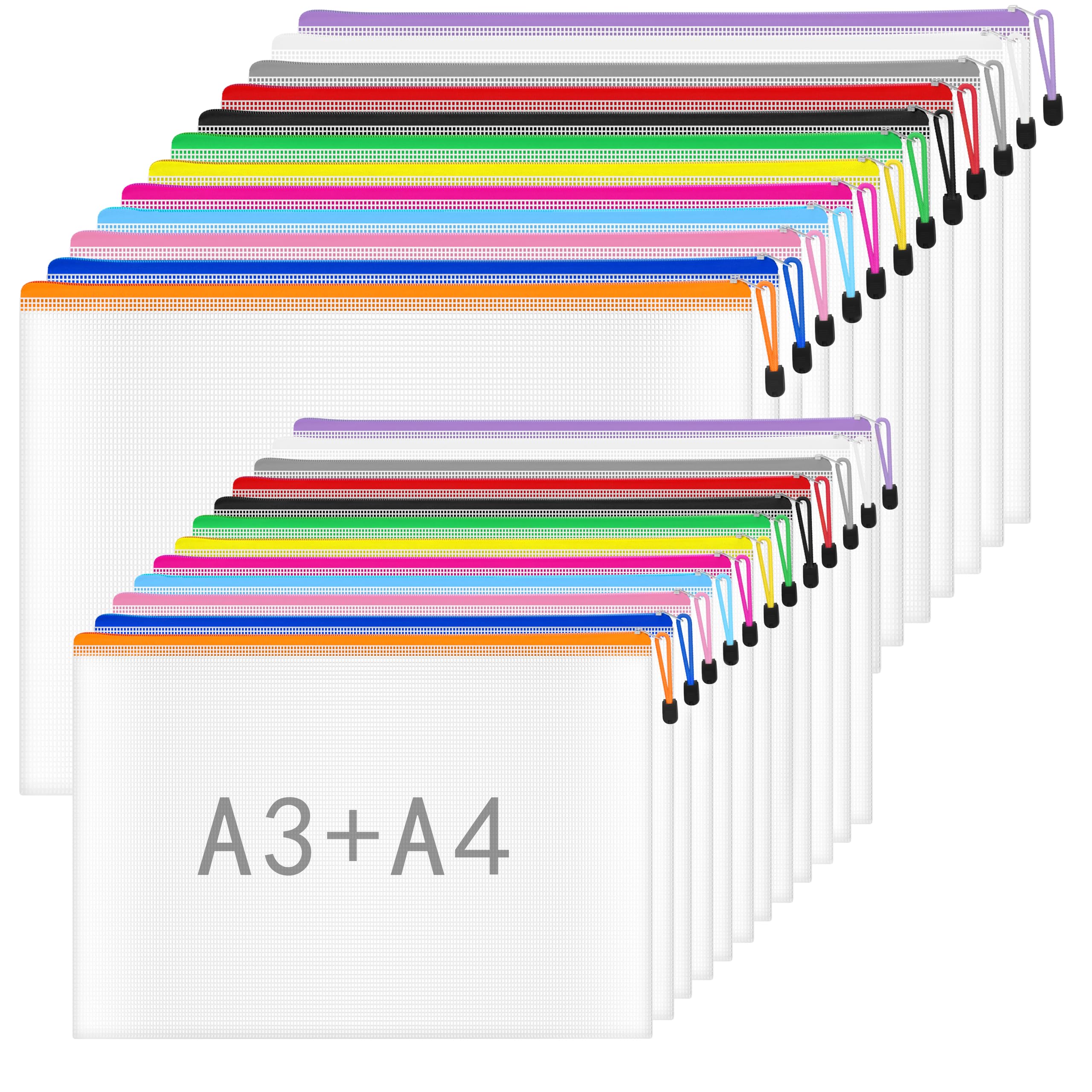 NORTHERN BROTHERS A3/A4 Plastic Zip Wallets - 24PCS Coloured Folders | PVC, Water Resistant 1