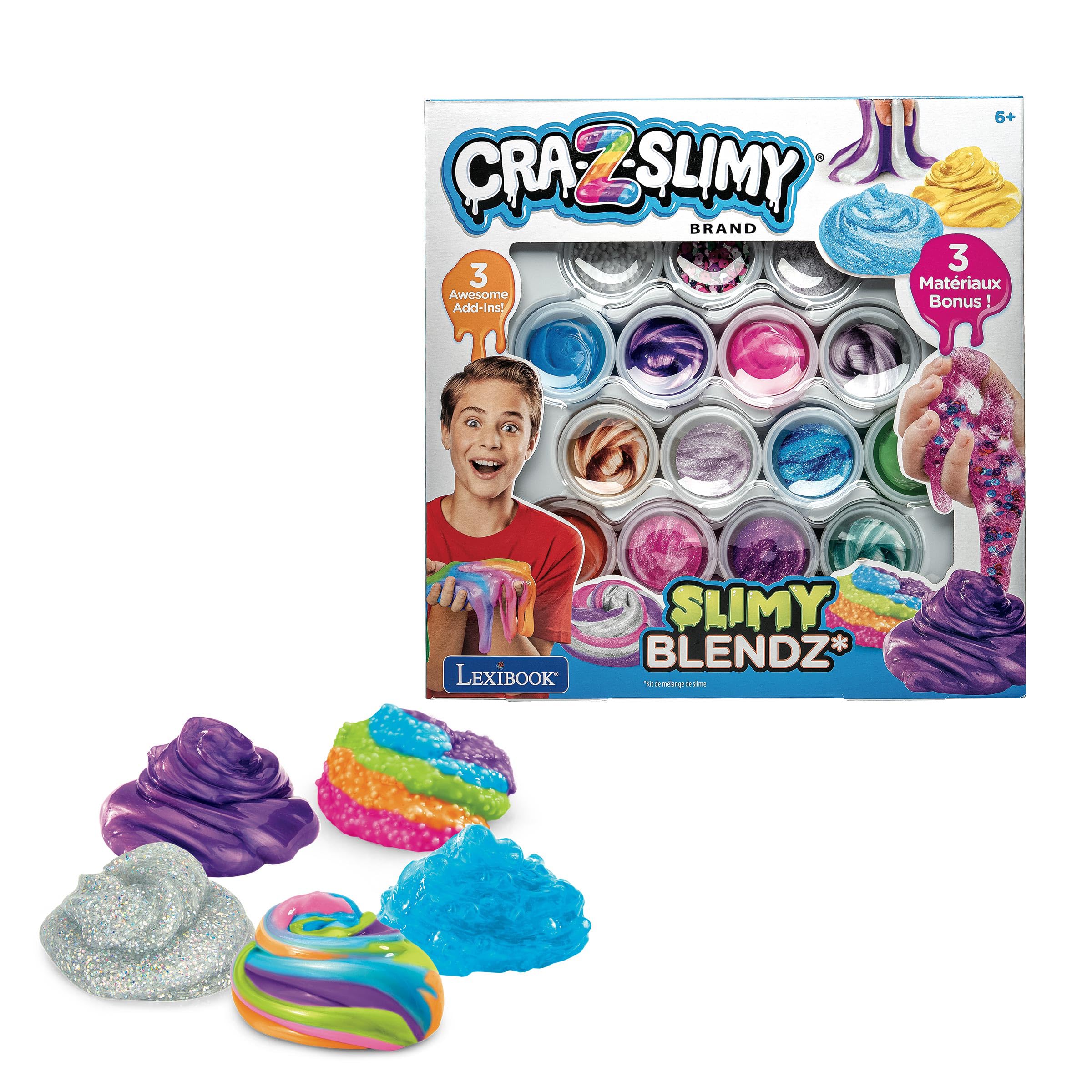 LEXIBOOK Slimy Mix Kit - 12 Colors | Glitter, Foam Beads, Pearls | Sensory & Creativity Toy 1