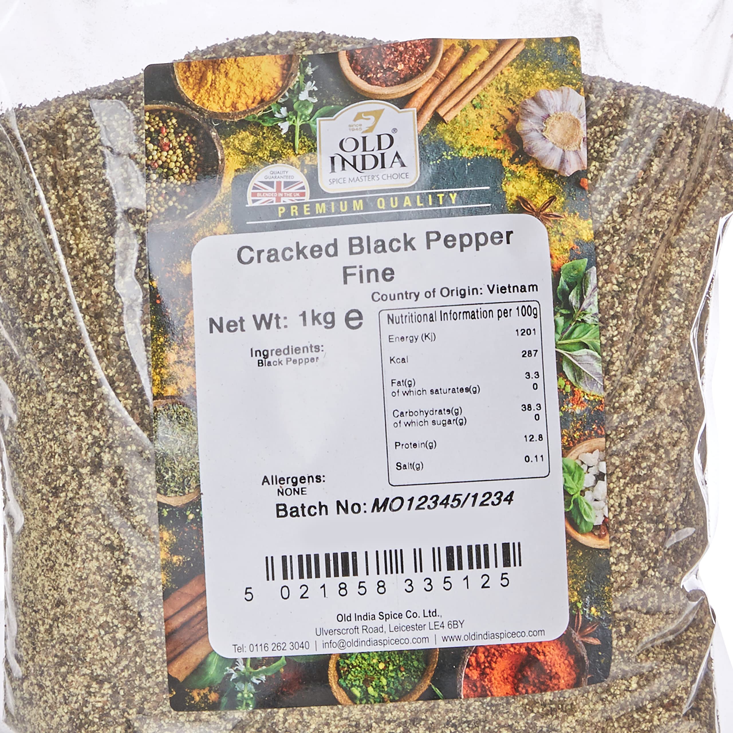 Old India Cracked Black Pepper - 1 kg Whole Spice | Natural & Additive Free