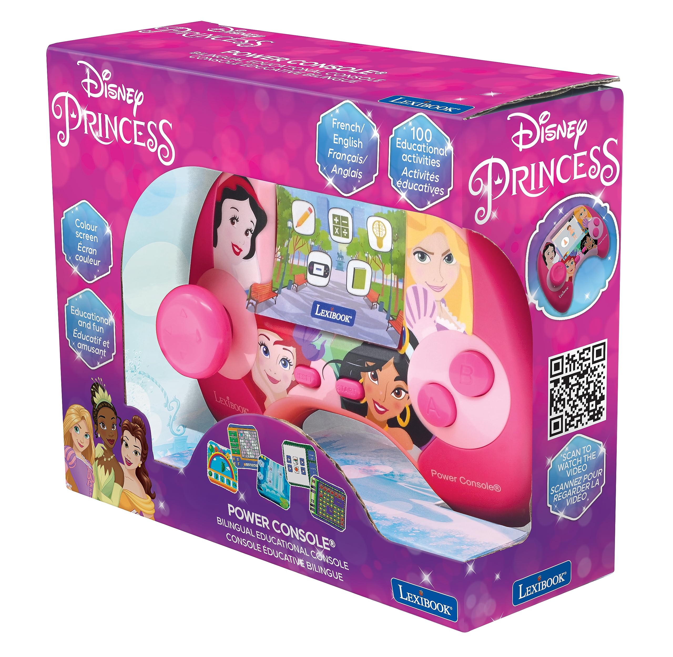Lexibook Disney Princess Power Console® - Bilingual Educational Game Console with 100 Activities (French/English), Ages 4+ 6