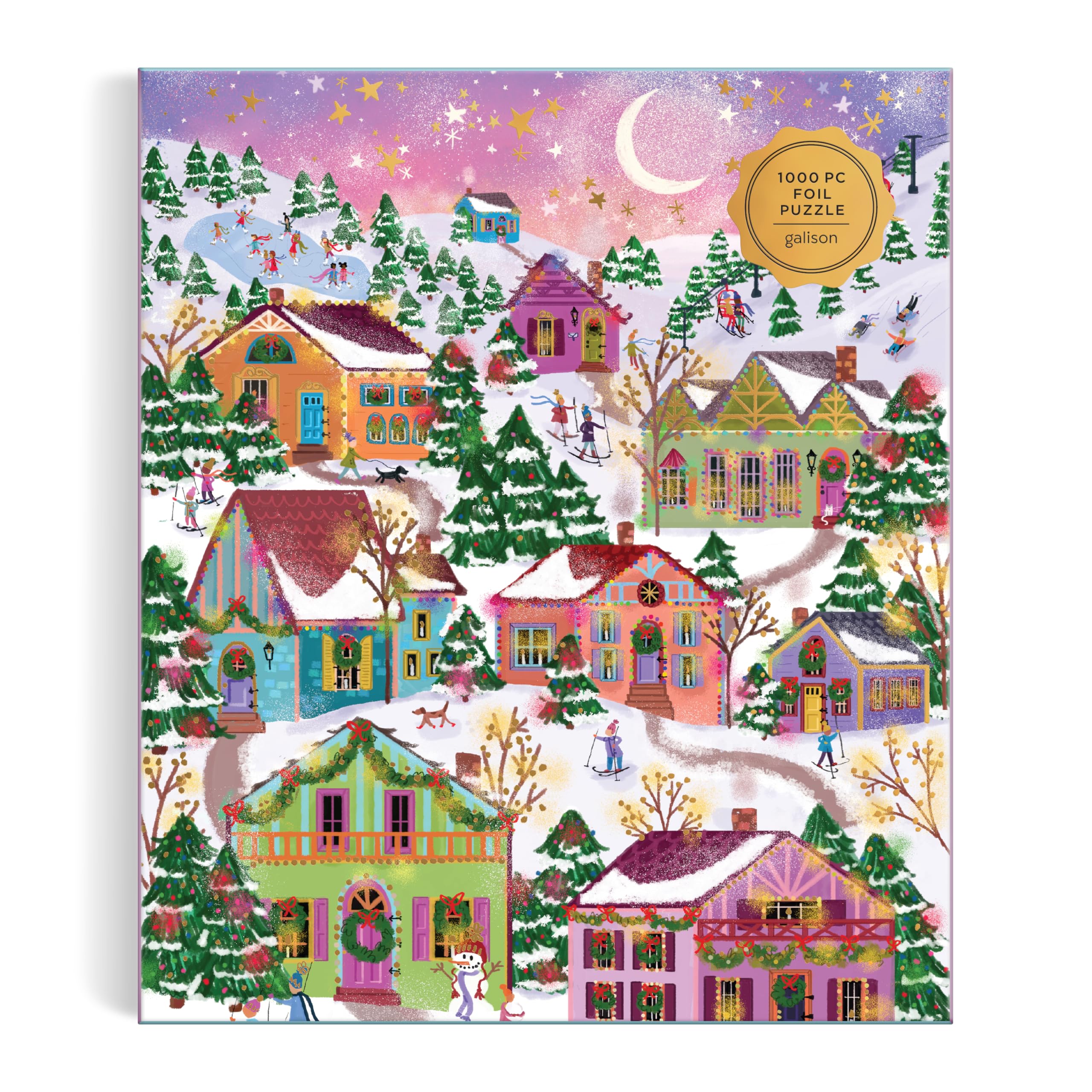 Galison Snowcap Village - 1000 Piece Foil Puzzle by Joy Laforme 3