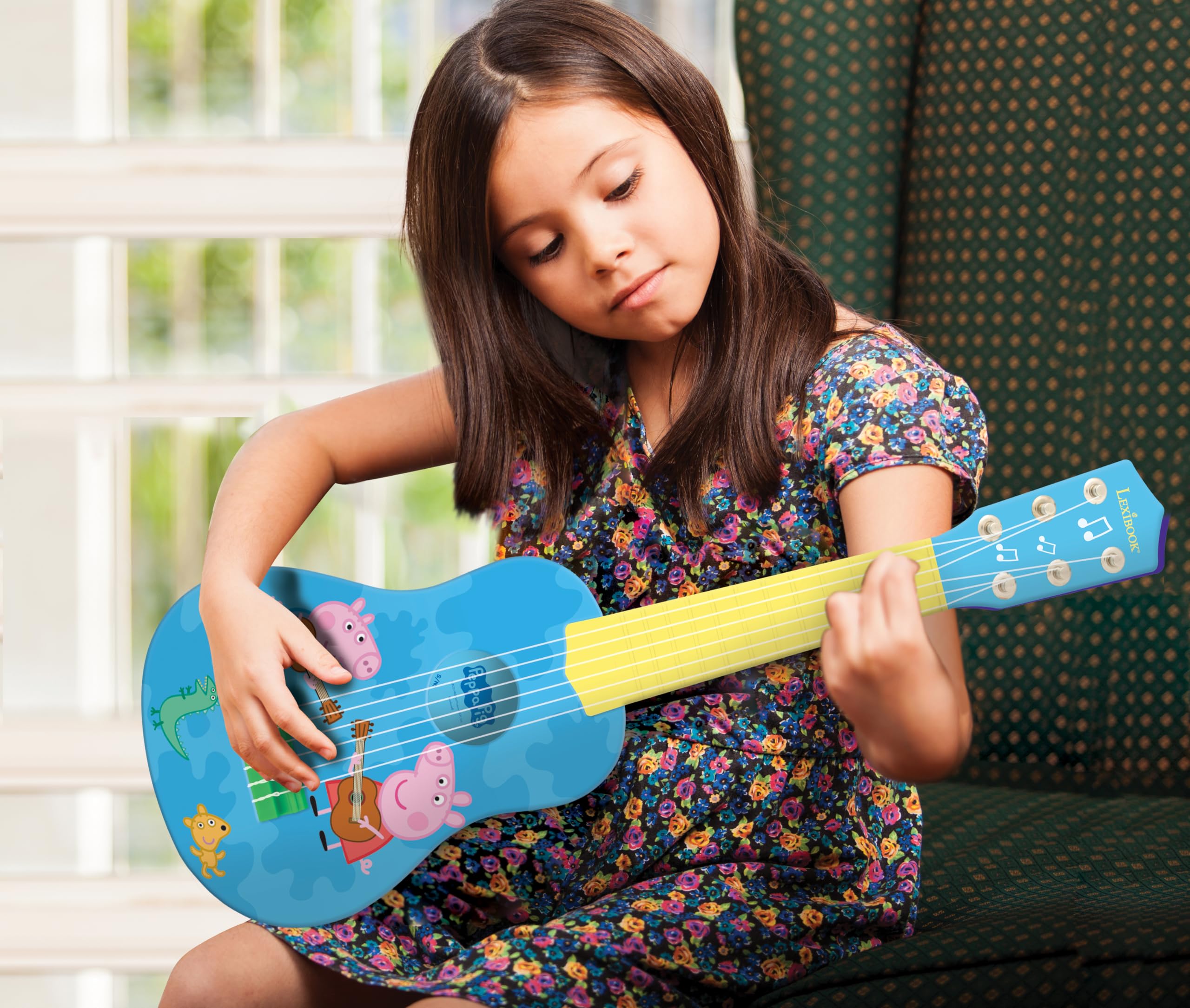 LEXIBOOK Peppa Pig My First Guitar for Children - 21 Inch, 6 Nylon Strings, Blue/Yellow 3