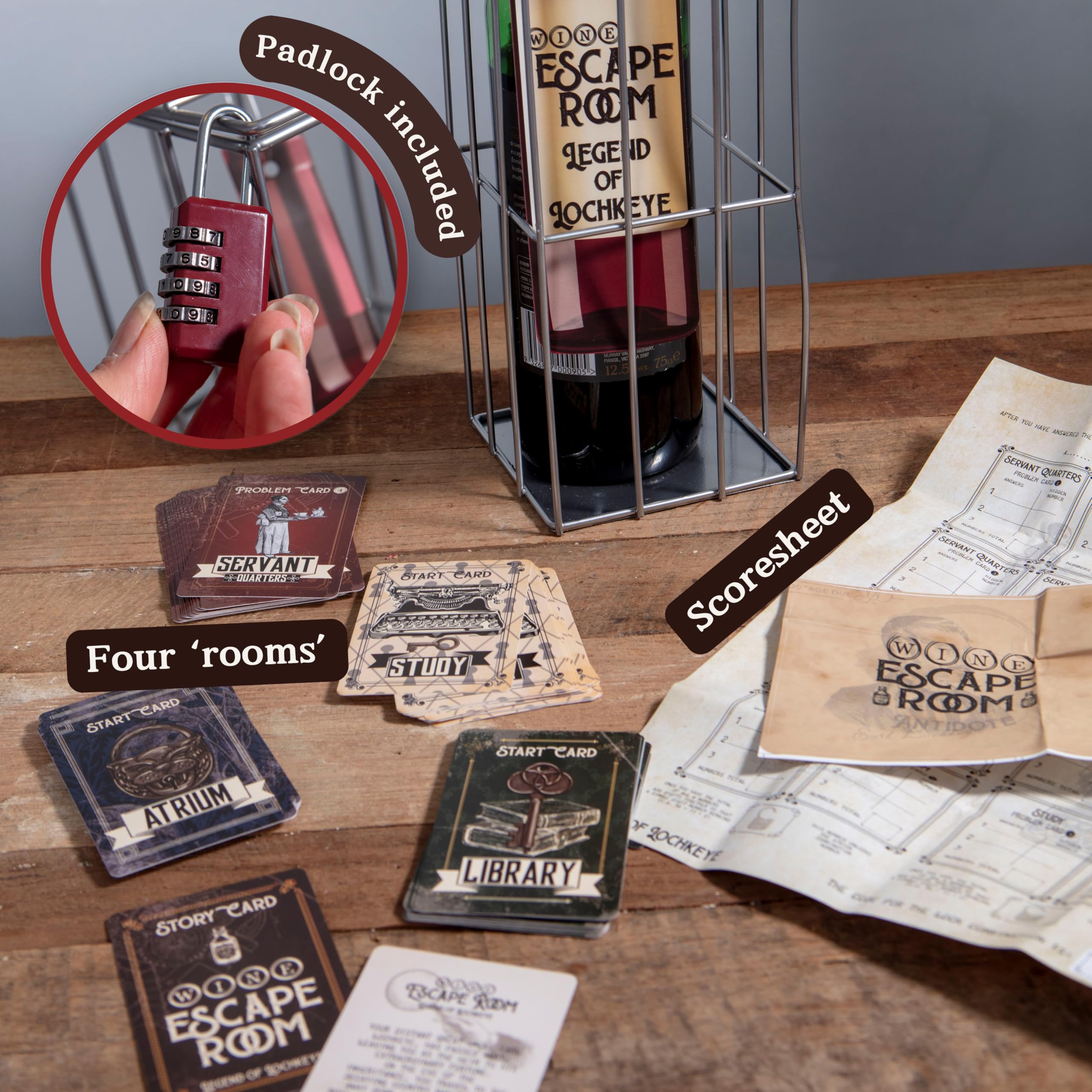 Boxer Gifts Wine Escape Room Game - Bottle Puzzle Box for Adults | Metal Cage | 54 Cards 2