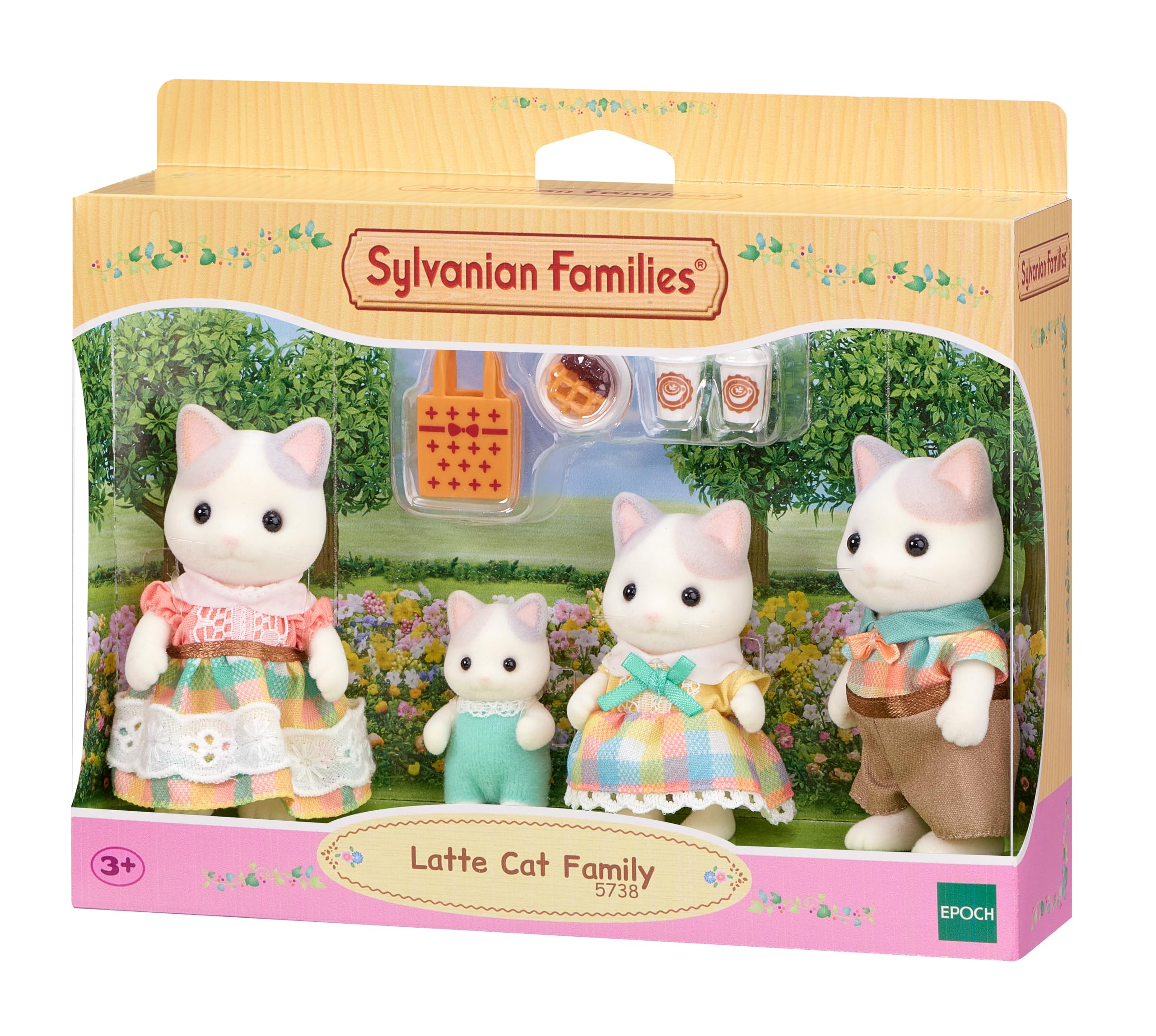 Sylvanian Families Latte Cat Family Playset - Includes 4 Figures & Accessories | Ages 3+ 2