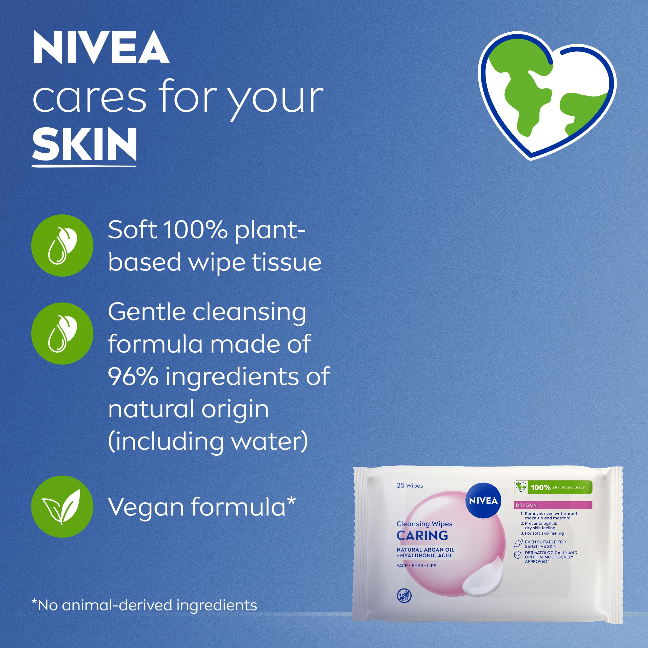 NIVEA Caring 3-in-1 Cleansing Face Wipes for Dry Skin - 25 Sheets | Waterproof Makeup Removal 7