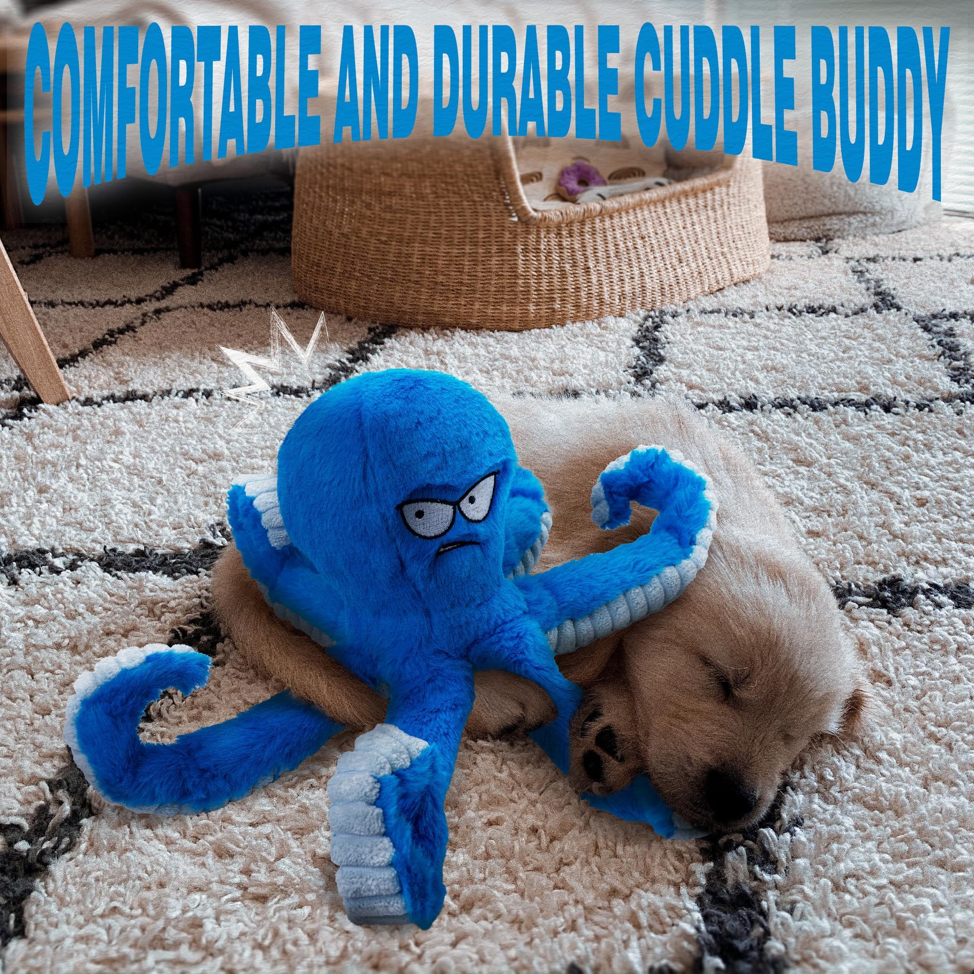 LEGEND SANDY Tough Squeak Dog Toy - Heavy Duty, Waterproof Lining, Blue Octopus 8