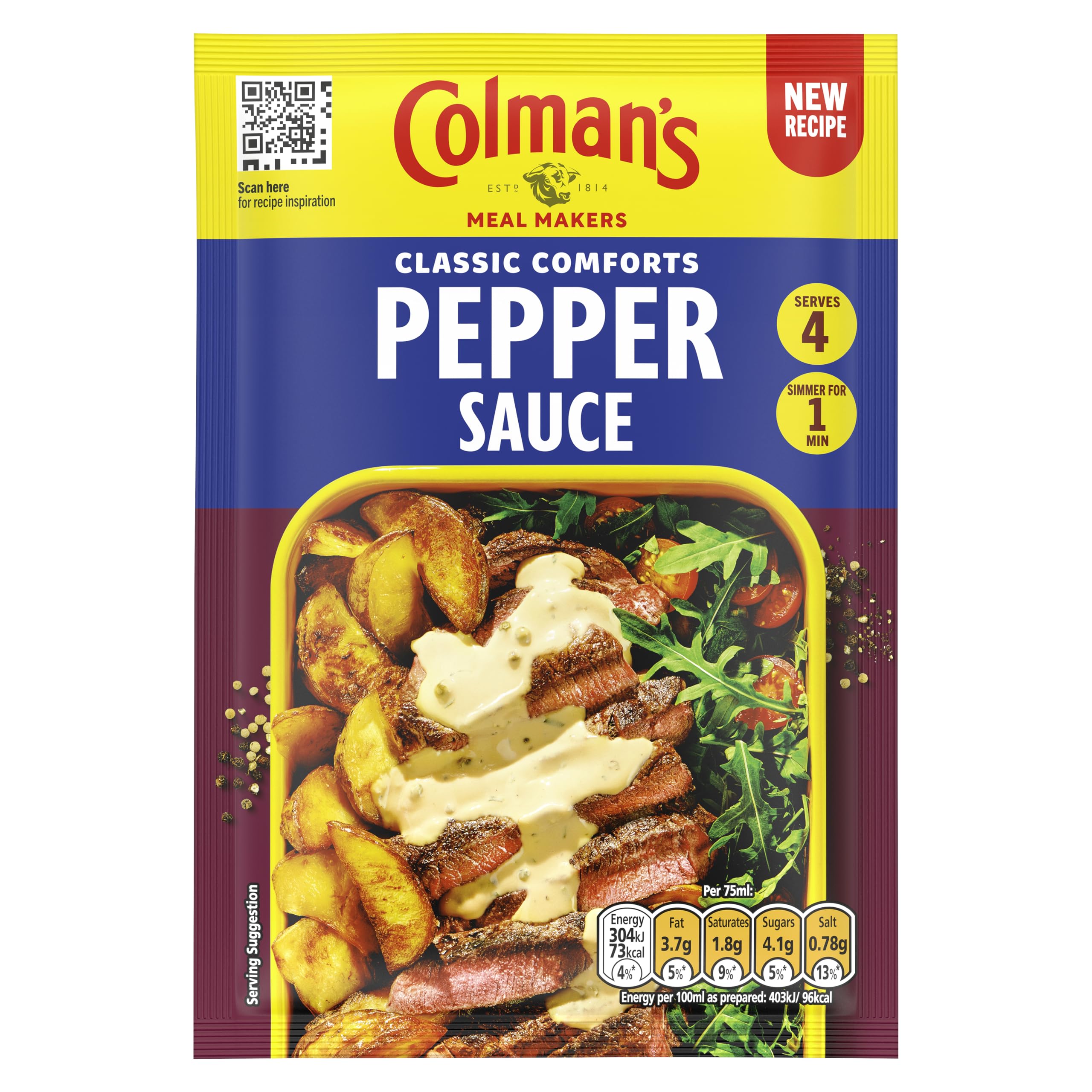 Colman's Classic Comforts Pepper Sauce Mix - Vegetarian, No Artificial Colours/Preservatives | 4 Servings