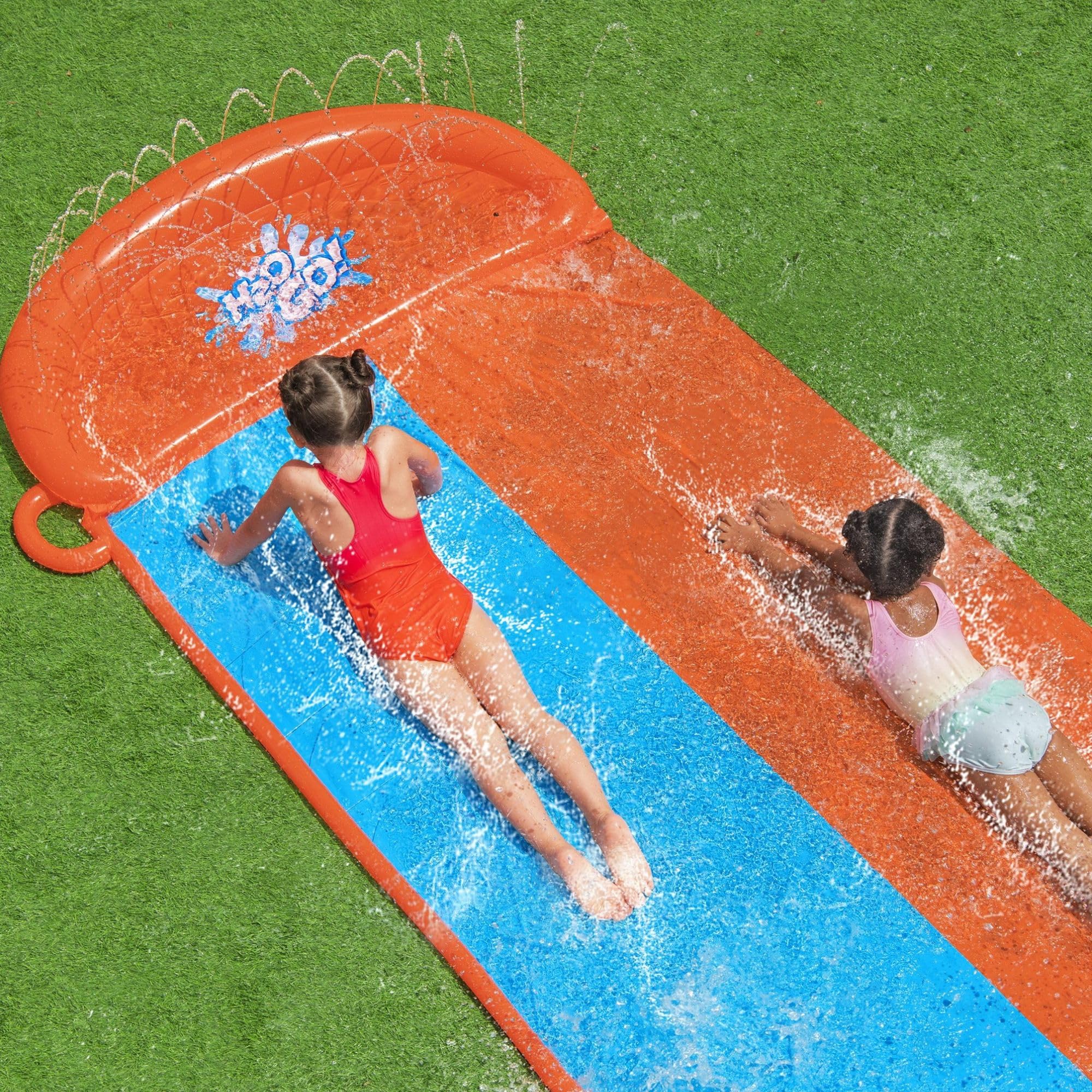 Bestway H20GO Double Lane Slip and Slide - Built-in Sprinklers & Drench Pool | 488cm Length | Ages 3+