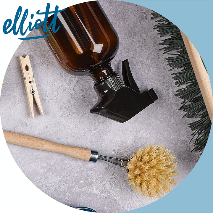 Elliott Wooden Dish Brush with Natural Tampico Fibres - Long Handle, Replaceable Head