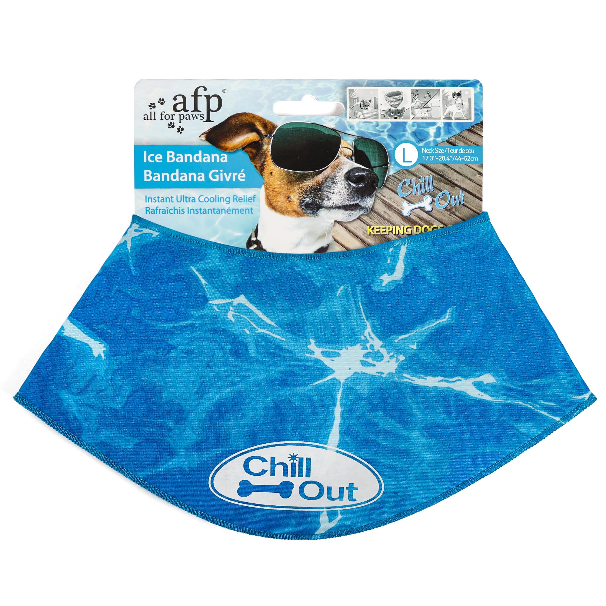 ALL FOR PAWS Chill Out Dog Ice Bandana - Instant Cooling Scarf for Summer | Blue, Large (Neck 44-52 cm)