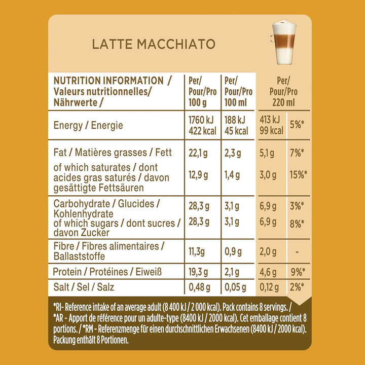 Nescafé Dolce Gusto Latte Macchiato Coffee Pods, 3 x 16 Capsules (48 Total) - Whole Milk & Arabica-Robusta Blend