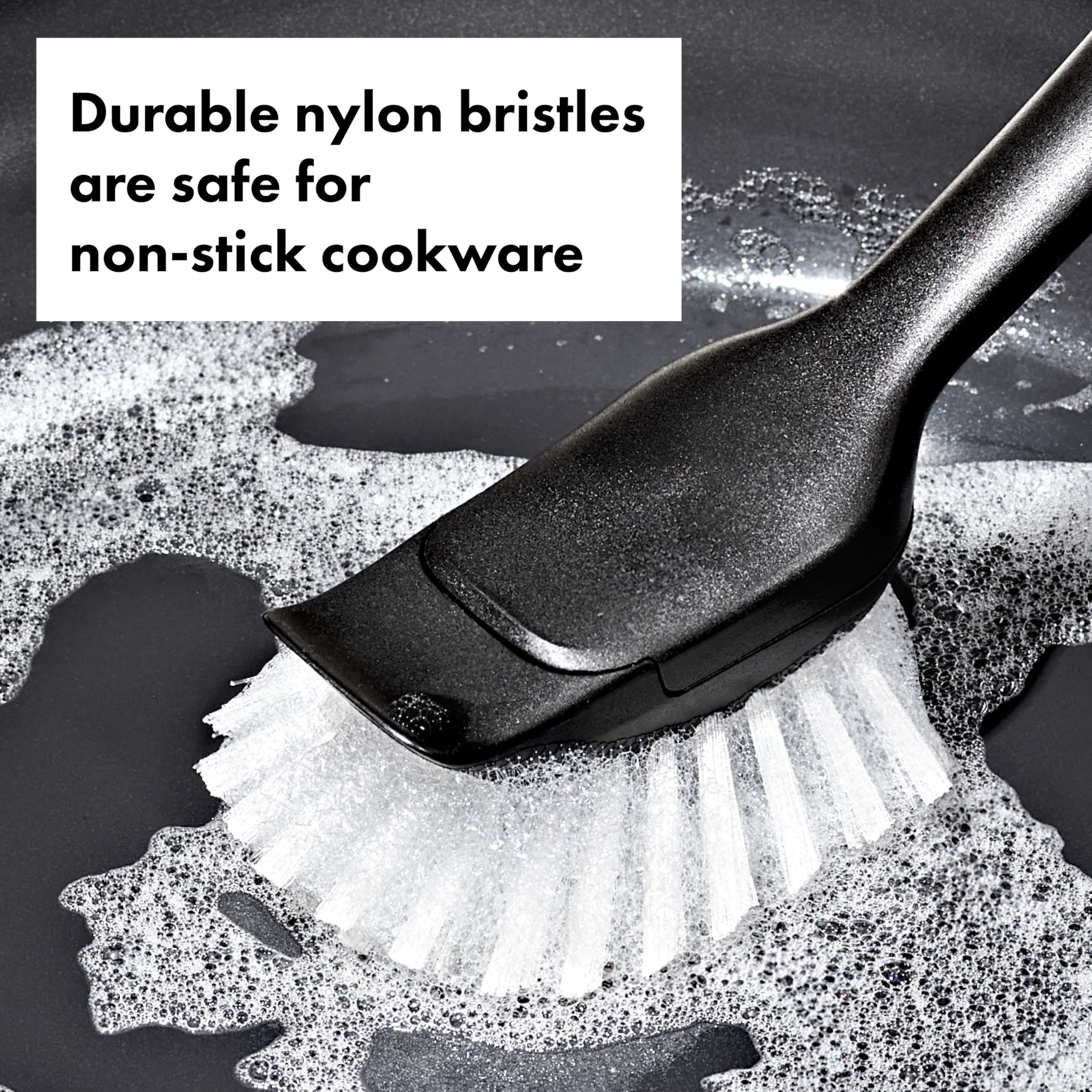 OXO Dish Brush with Stainless Steel Handle | Durable Nylon Bristles & Integrated Scraper | Replaceable Head 2