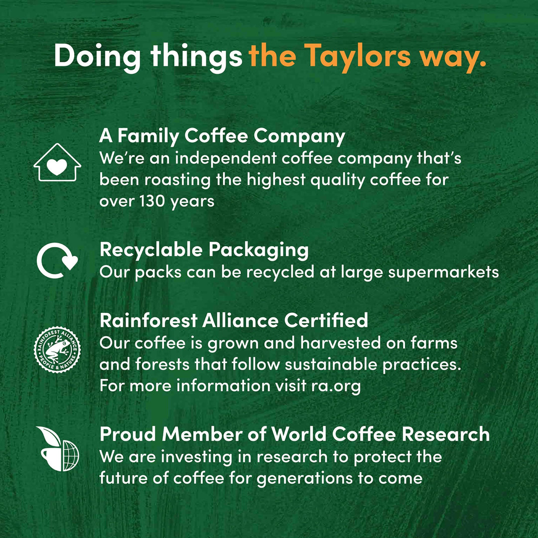 Taylors of Harrogate Hot Lava Java Coffee Beans 200g (Pack of 6) - Total 1.2kg