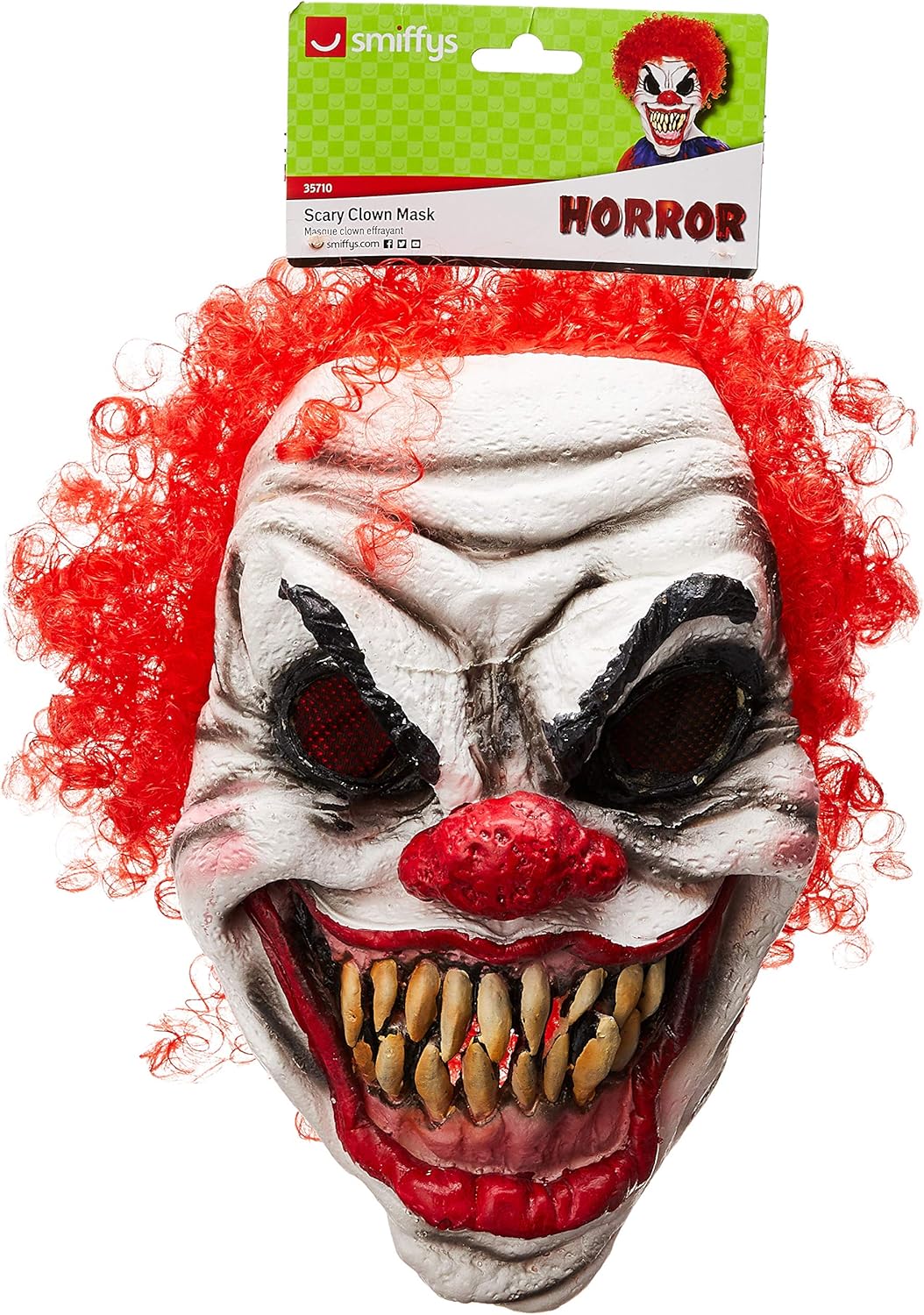 Smiffys Scary Clown Mask - White & Red Latex Overhead Mask for Adults 1