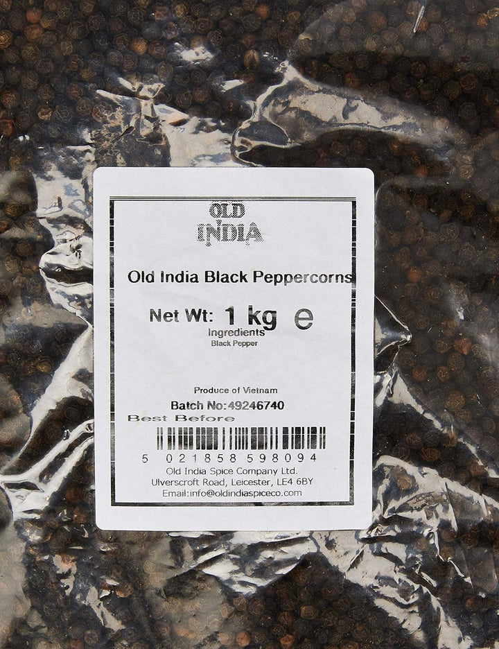 Old India Black Peppercorns 1kg - Premium Whole Black Pepper for Cooking
