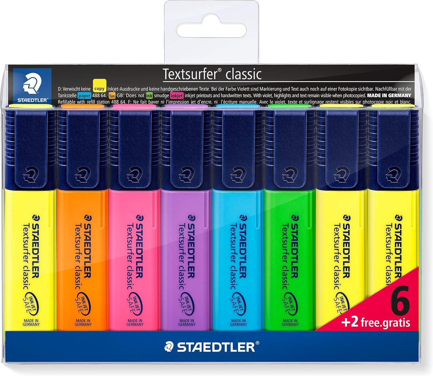 STAEDTLER 364 A WP8 Textsurfer Highlighter Bonus Pack, Assorted Colours, Pack of 6 + 2 1