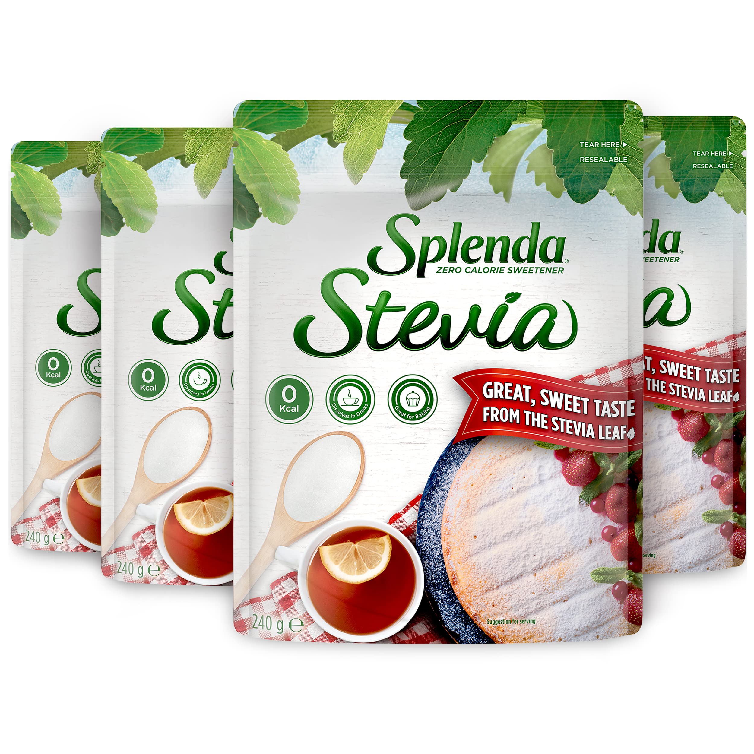 Splenda Stevia No Calorie Sweetener - Zero Calories | 240g Pouch | Baking & Drinks