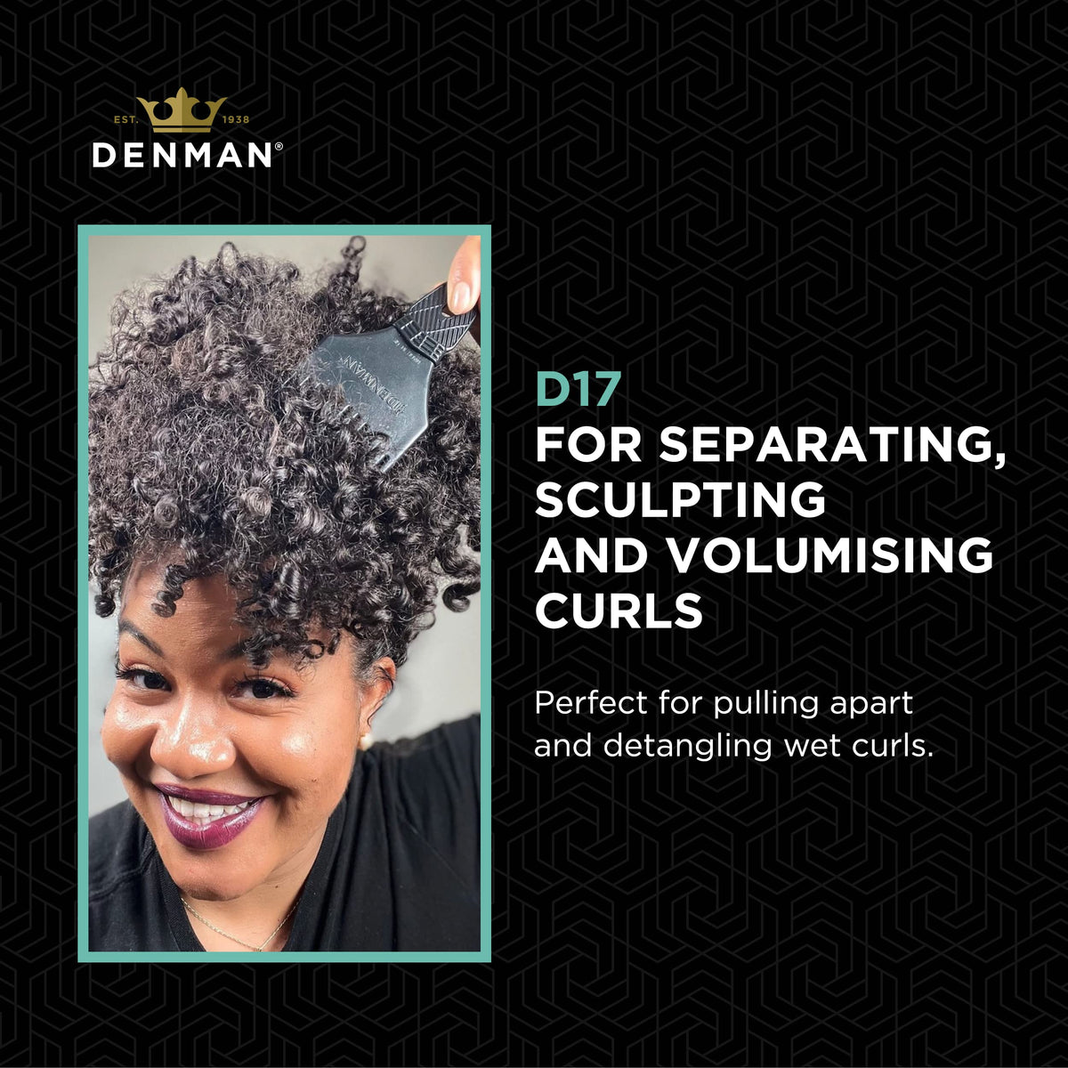 Denman Curl Volumiser Comb - Detangling, Styling, Defining Curls | Black Plastic 3