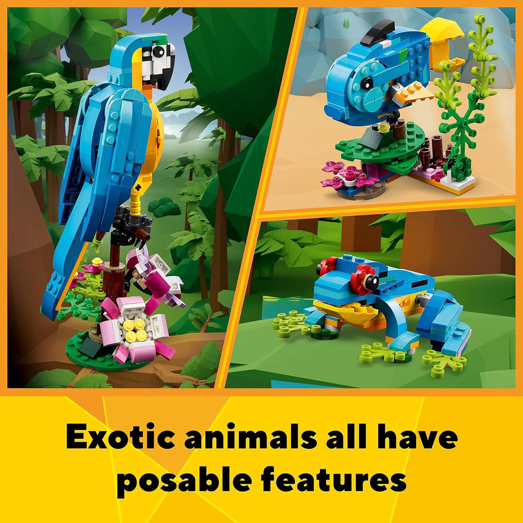 LEGO Creator 3 in 1 Exotic Parrot, Frog, and Fish Building Set - Ages 7+