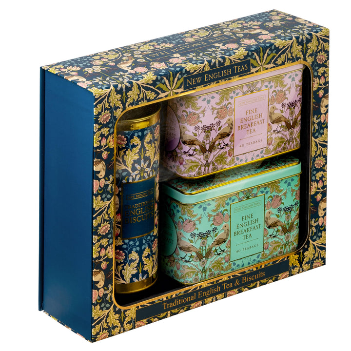 New English Teas - Traditional Tea & Biscuits Gift Set with 80 English Breakfast Teabags
