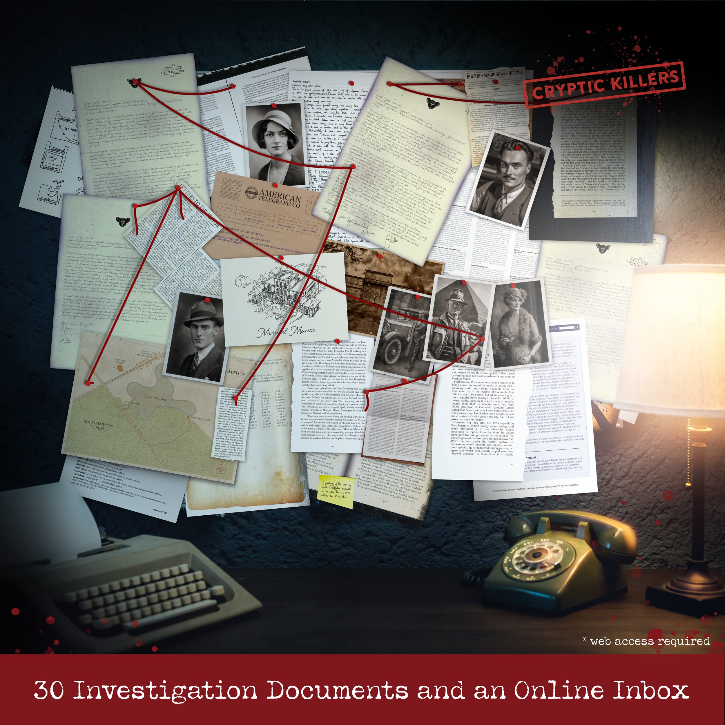 Cryptic Killers Cold Case Files Investigation - Murder at Merivale Manor | 30 Pieces of Evidence | 4/5 Difficulty 3